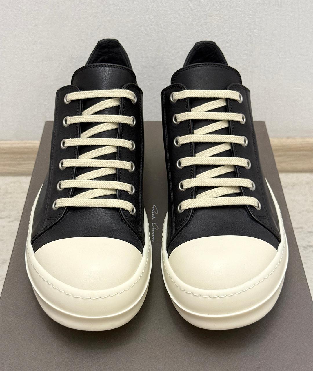 RICK OWENS Черные кожаные низкие кроссовки / кеды, фото 3