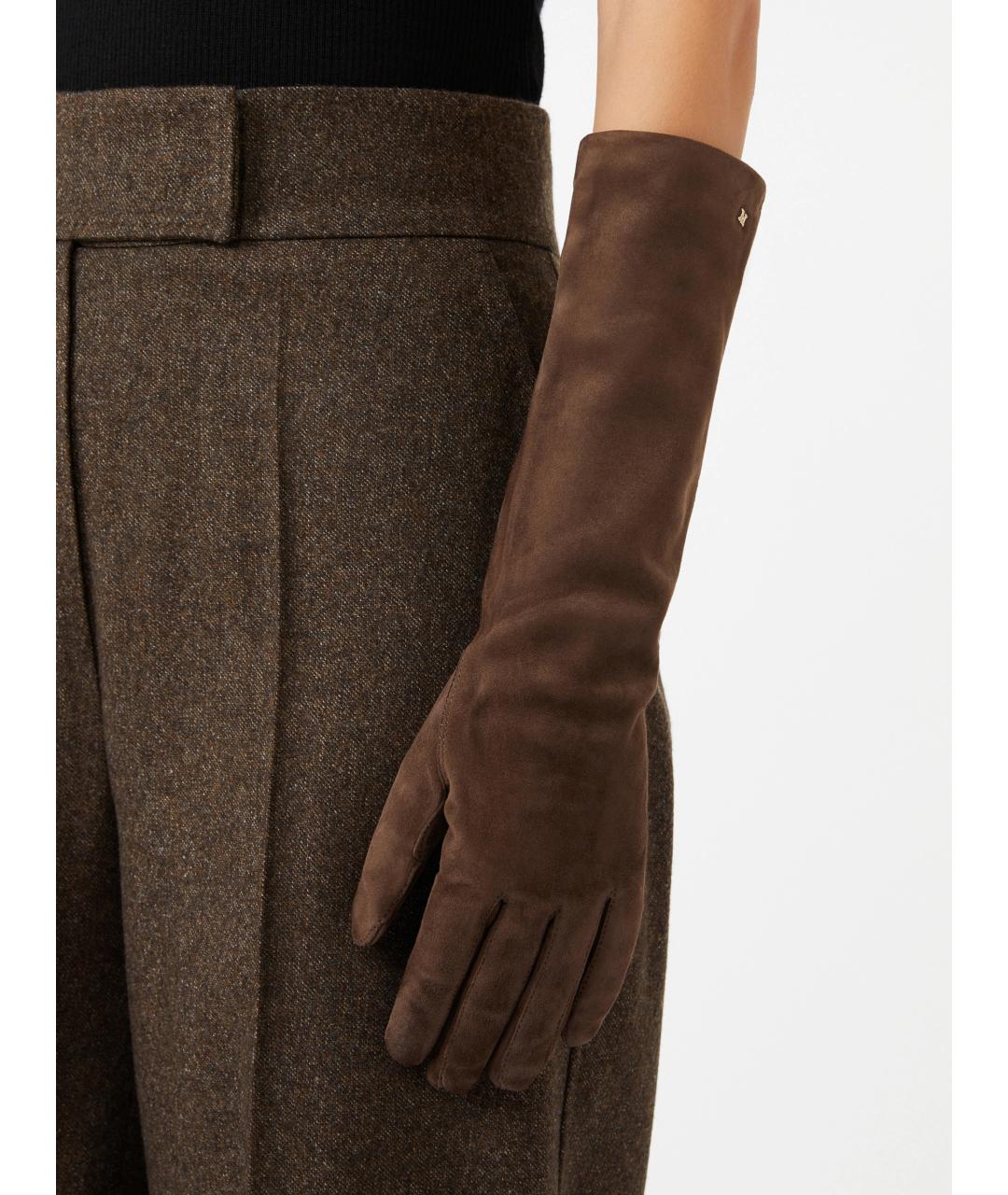 MAX MARA Коричневые кожаные перчатки, фото 2
