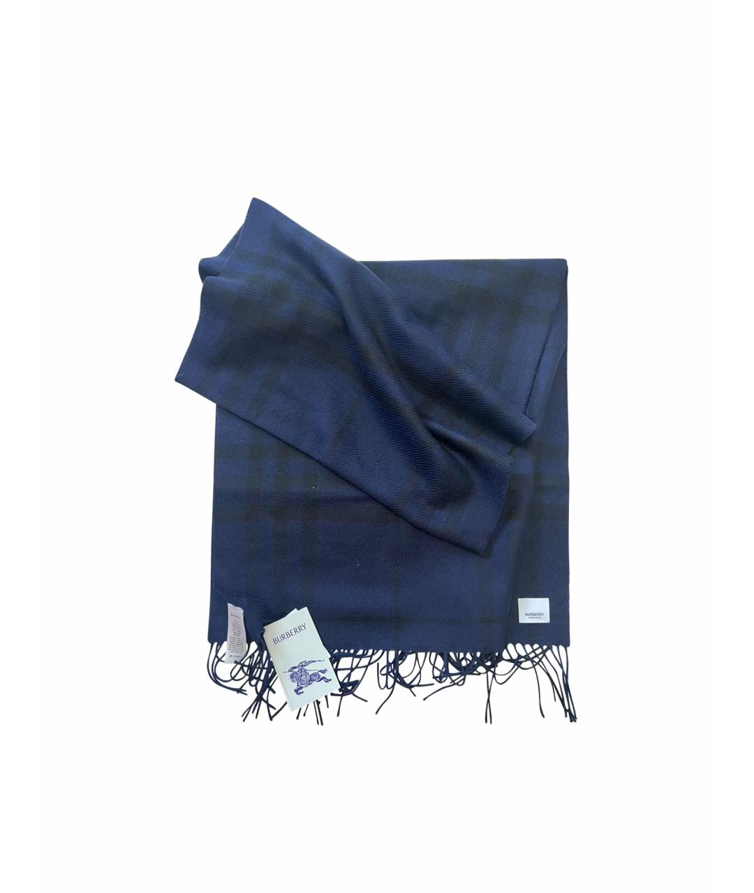 BURBERRY Темно-синий шерстяной шарф, фото 1