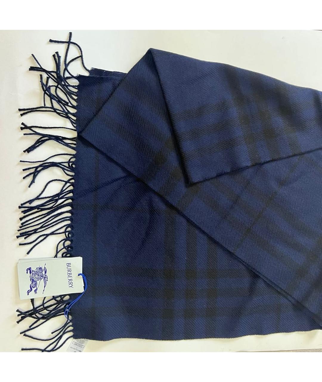 BURBERRY Темно-синий шерстяной шарф, фото 8