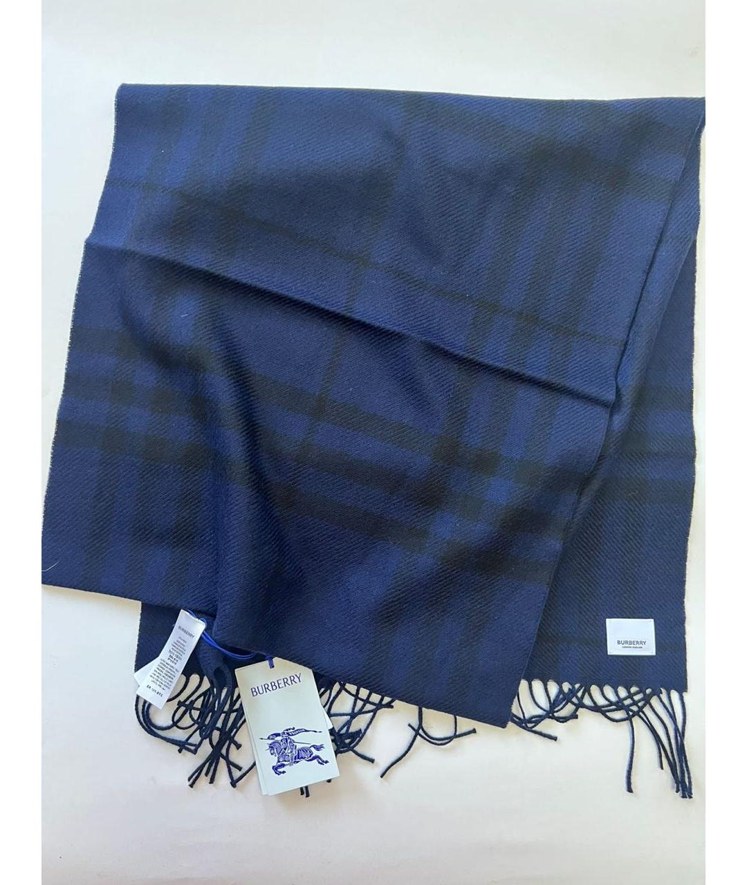 BURBERRY Темно-синий шерстяной шарф, фото 5
