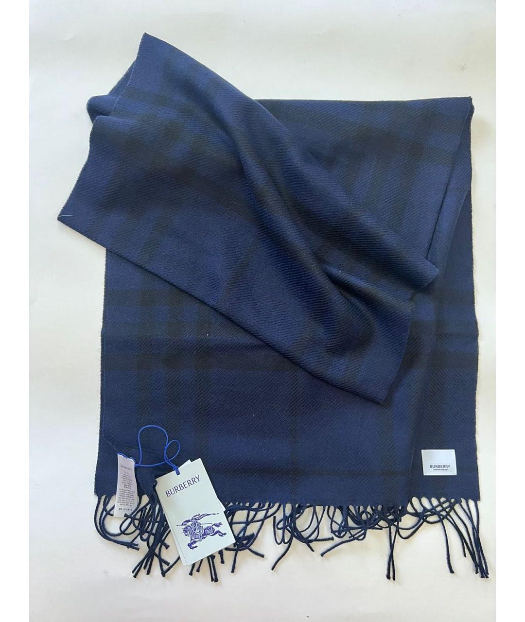 BURBERRY Темно-синий шерстяной шарф, фото 9