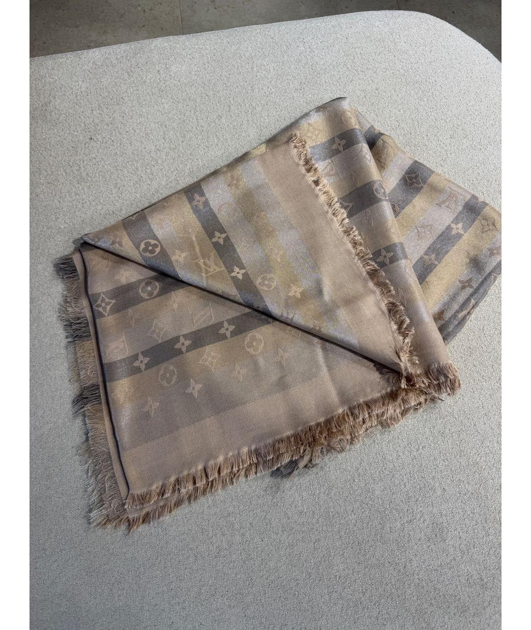 LOUIS VUITTON Бежевый шелковый шарф, фото 2