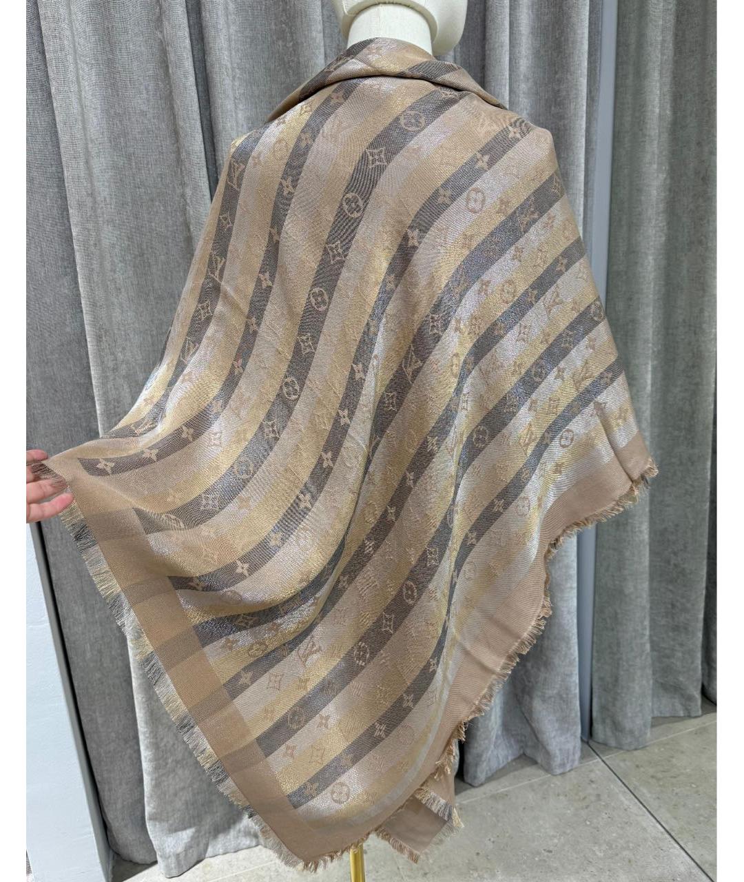 LOUIS VUITTON Бежевый шелковый шарф, фото 4