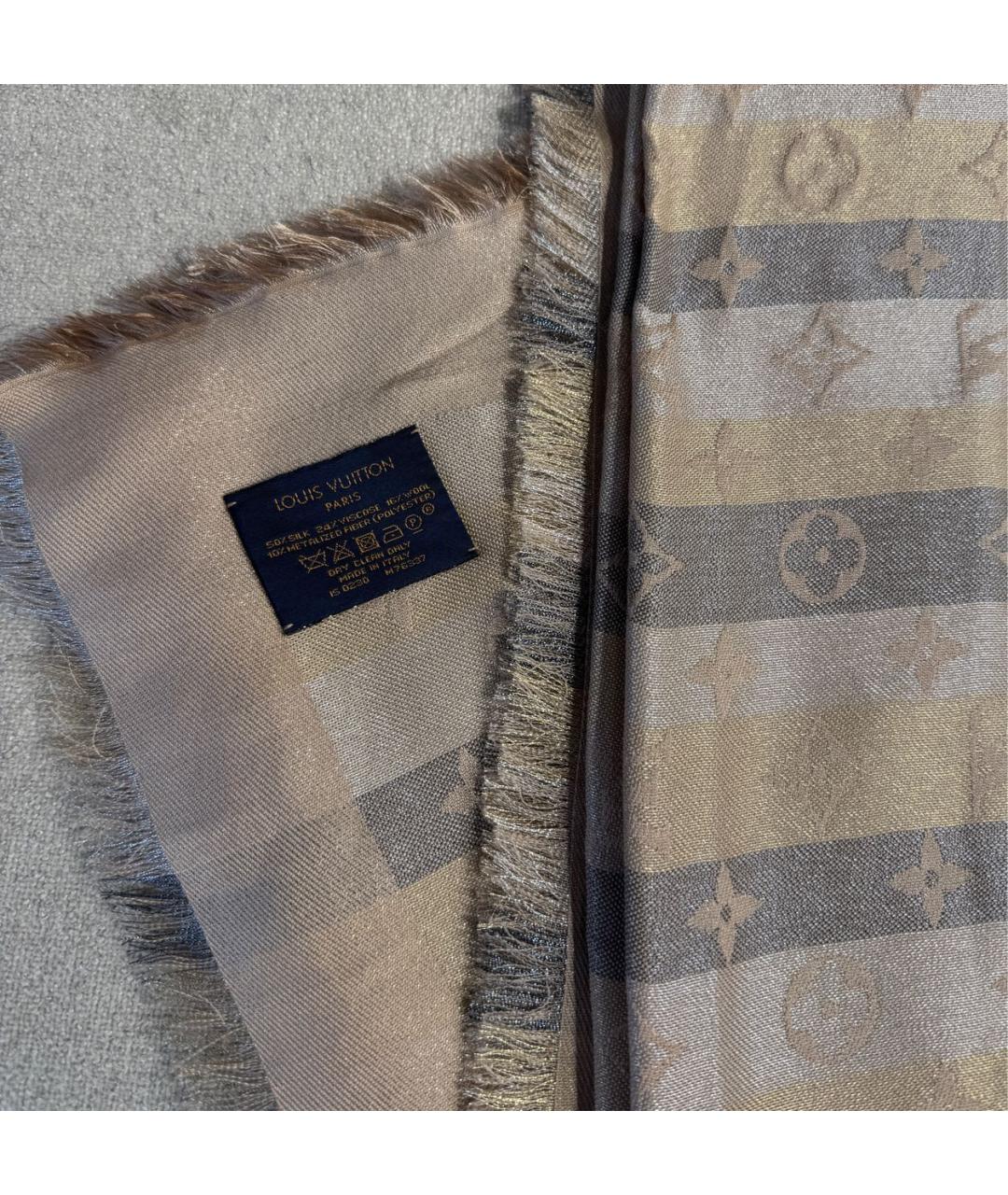 LOUIS VUITTON Бежевый шелковый шарф, фото 5