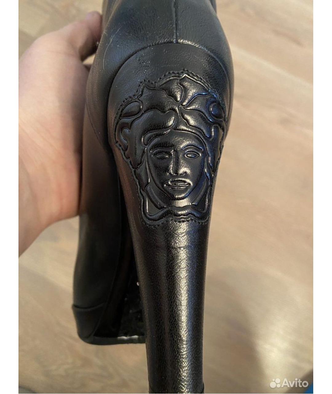 VERSACE Черные кожаные сапоги, фото 4