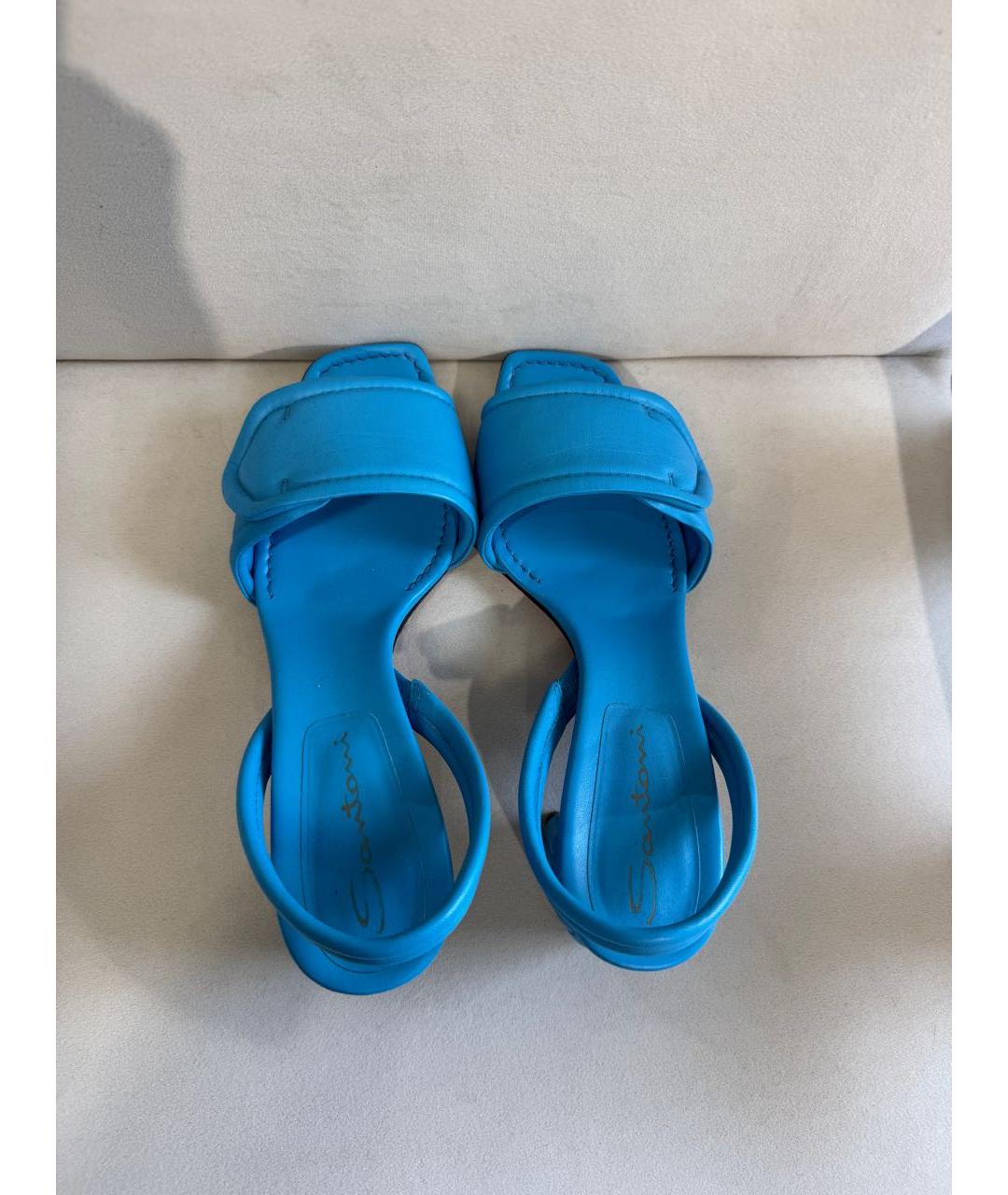SANTONI Голубые кожаные босоножки, фото 3
