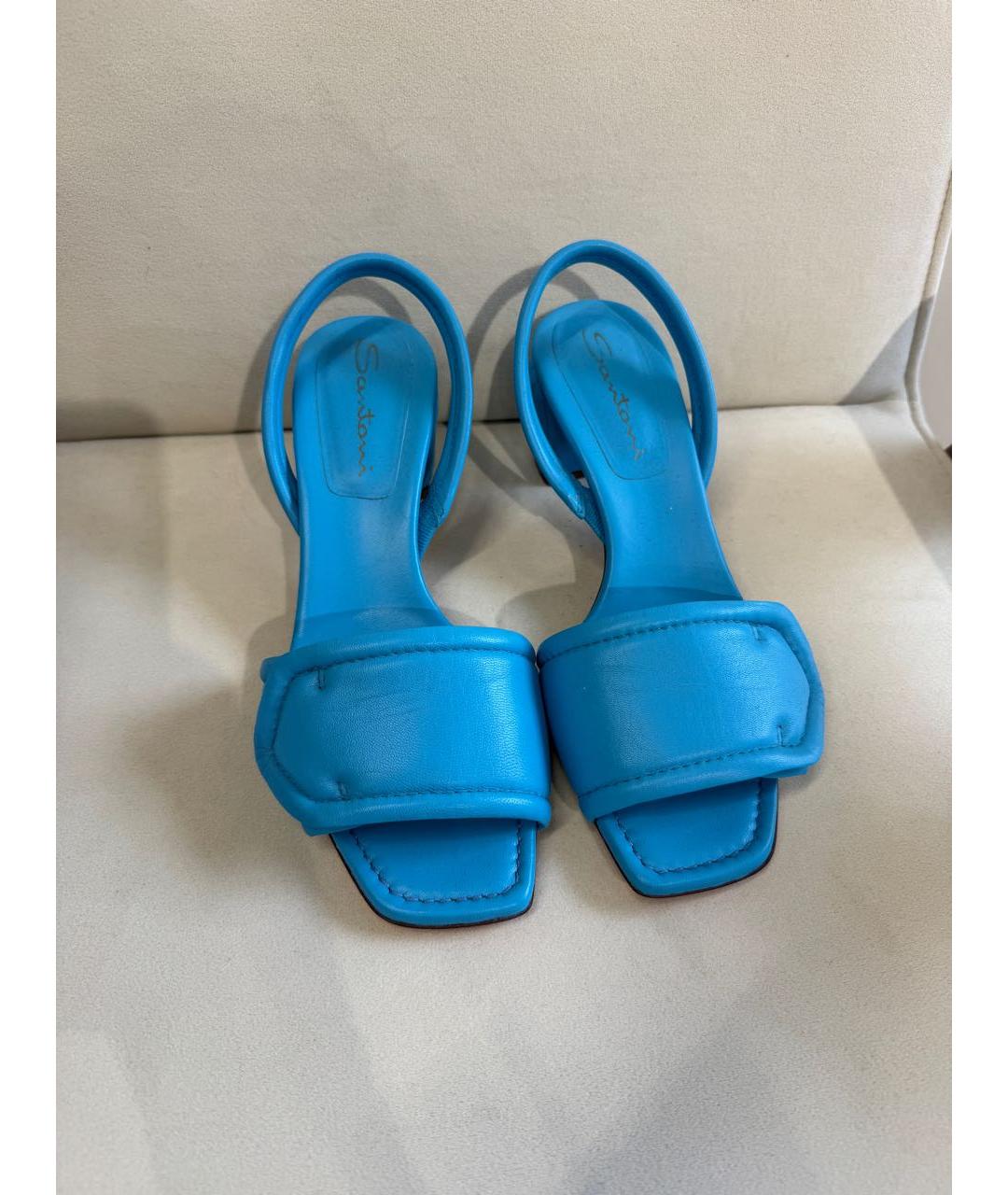 SANTONI Голубые кожаные босоножки, фото 2