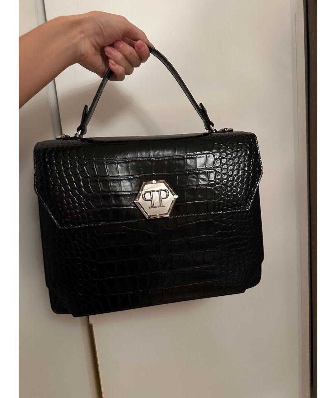 PHILIPP PLEIN Черная кожаная сумка тоут, фото 3