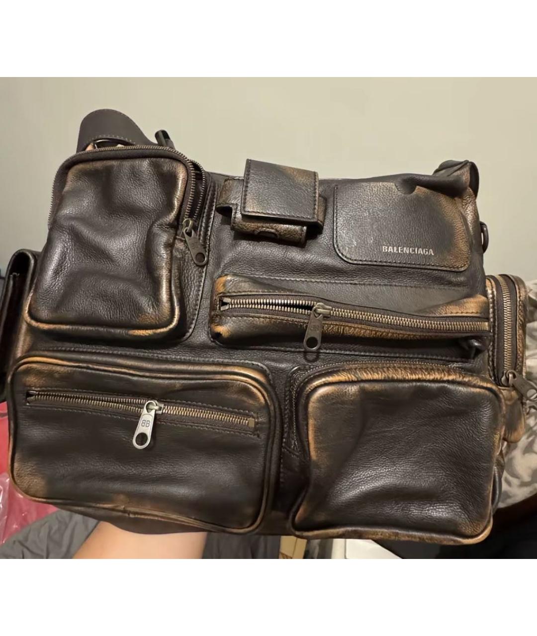 BALENCIAGA Антрацитовая кожаная сумка на плечо, фото 2