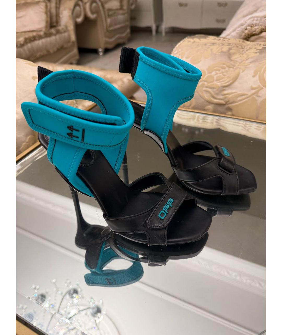 OFF-WHITE Бирюзовые кожаные босоножки, фото 5