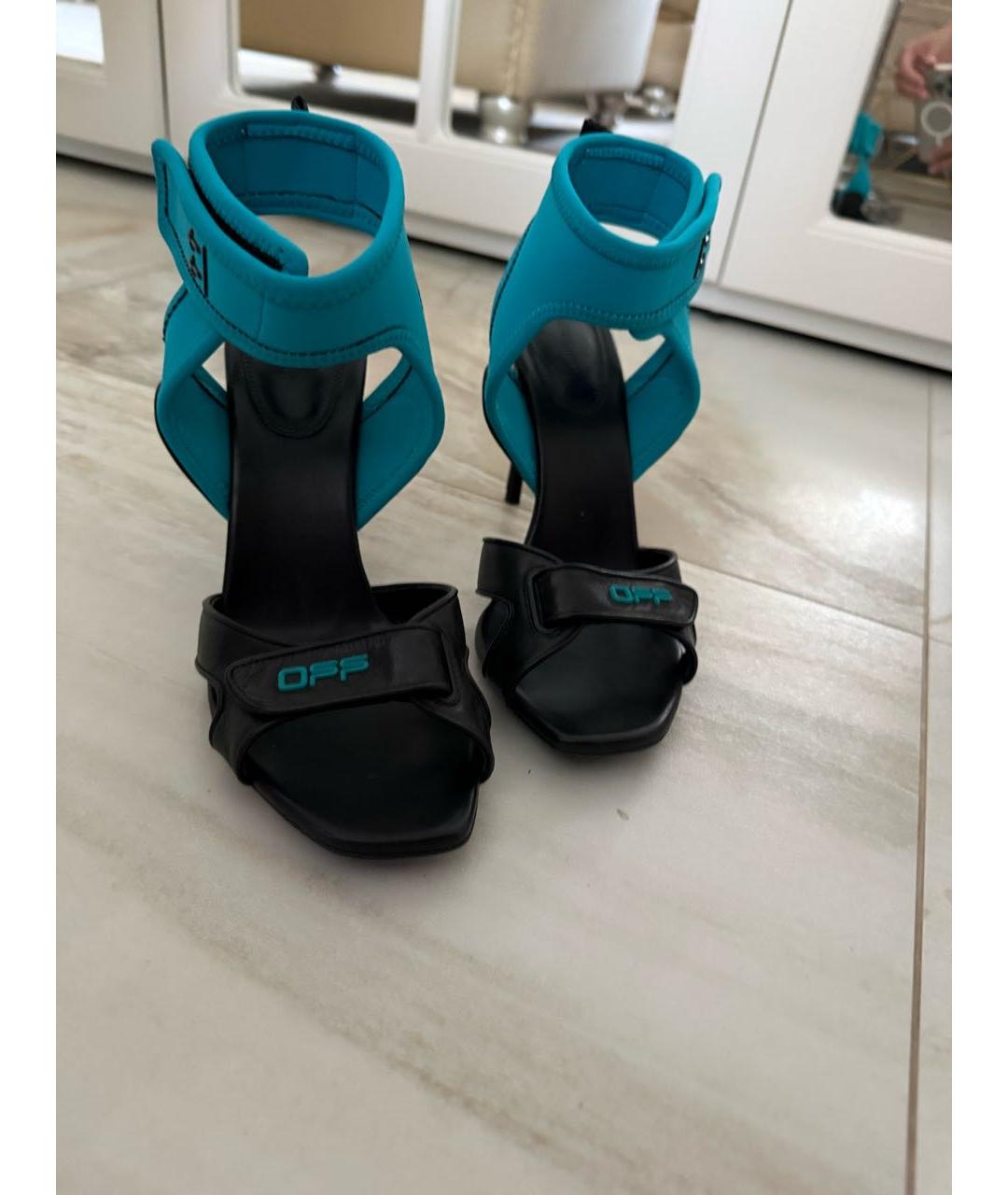 OFF-WHITE Бирюзовые кожаные босоножки, фото 2