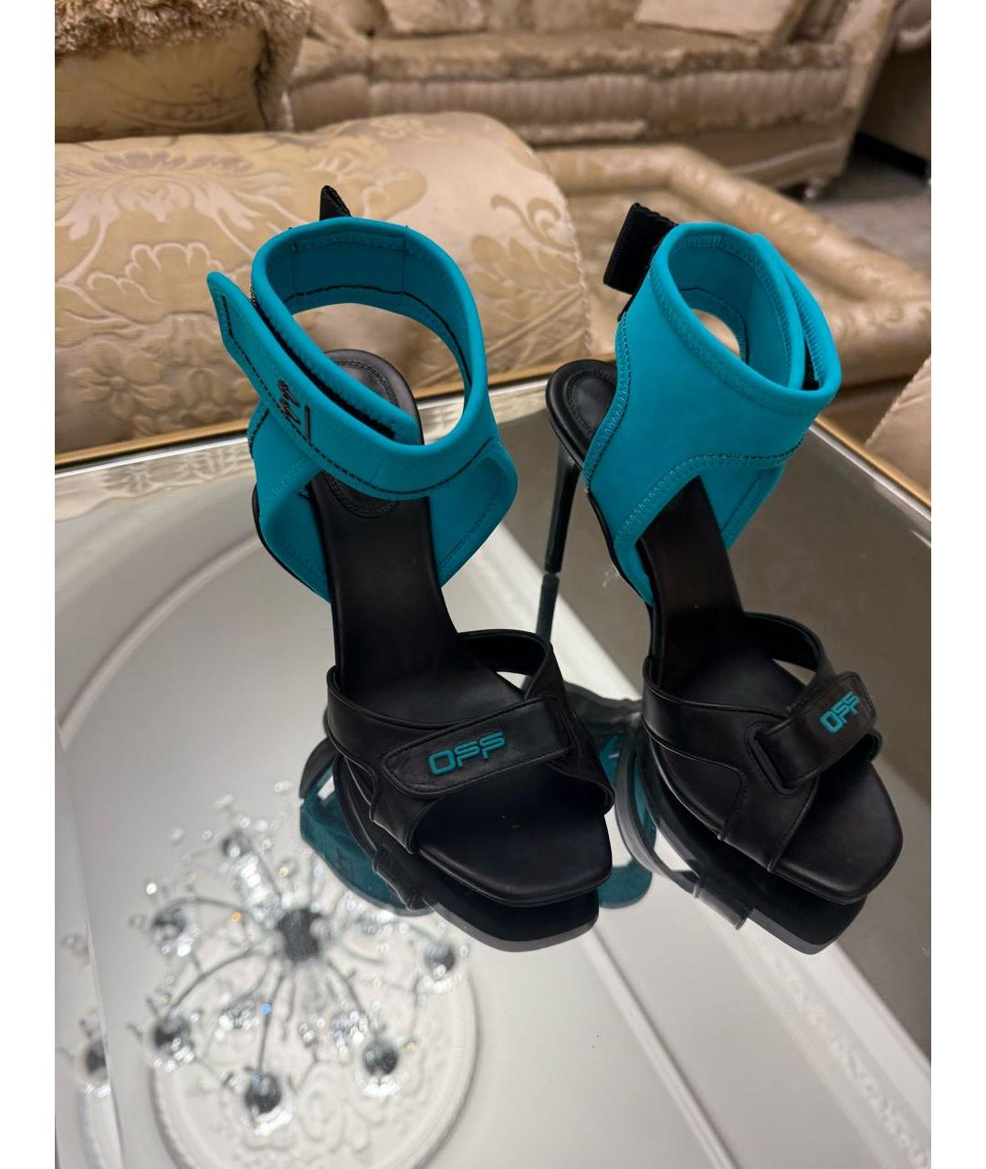 OFF-WHITE Бирюзовые кожаные босоножки, фото 3