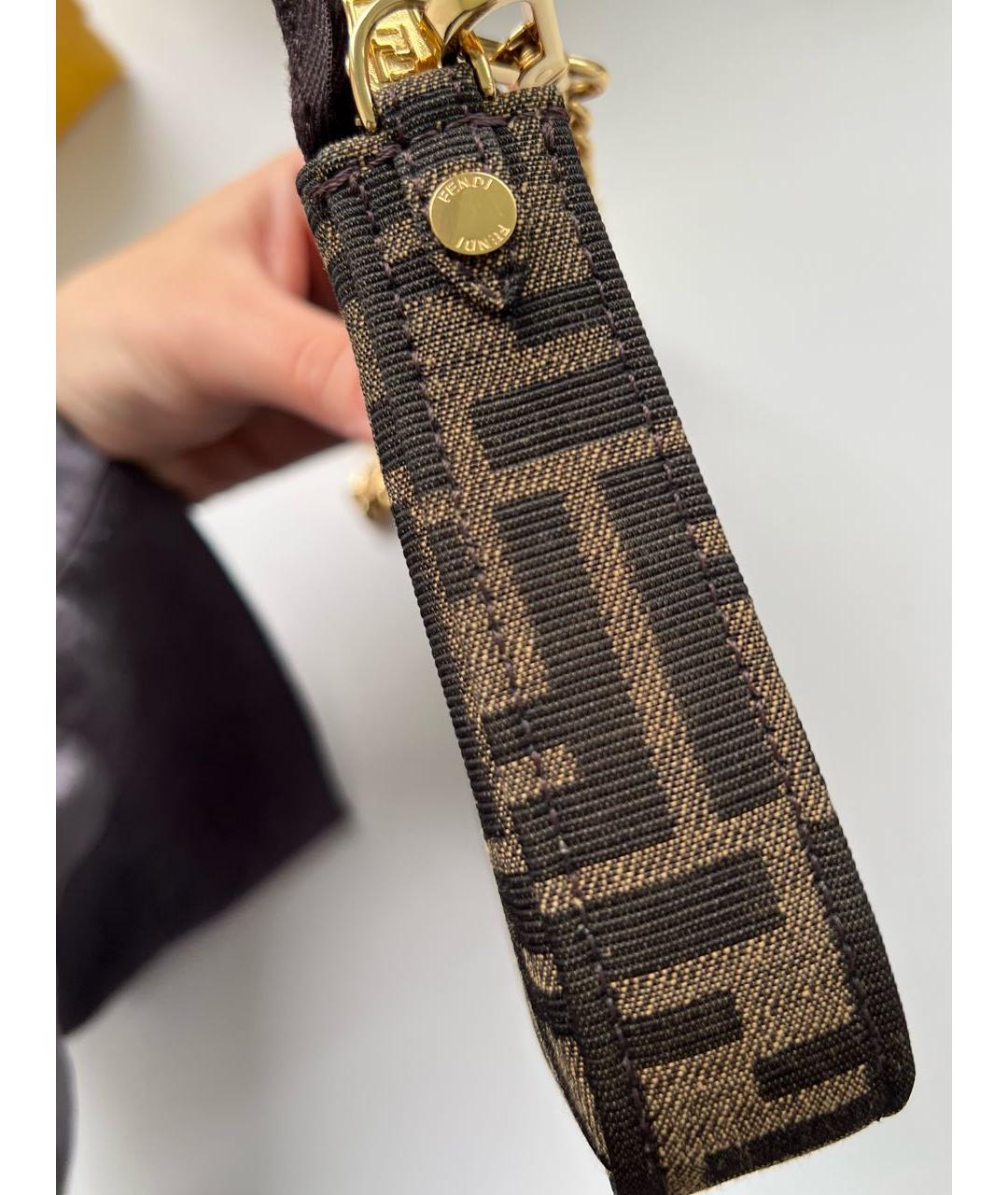 FENDI Коричневая жаккардовая сумка через плечо, фото 5