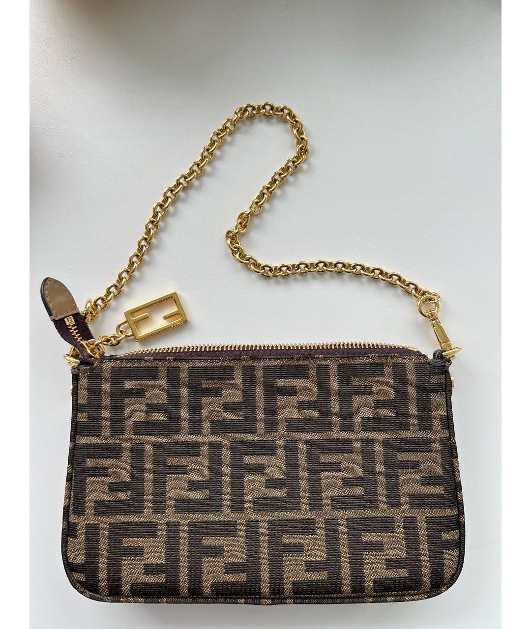 FENDI Коричневая жаккардовая сумка через плечо, фото 2