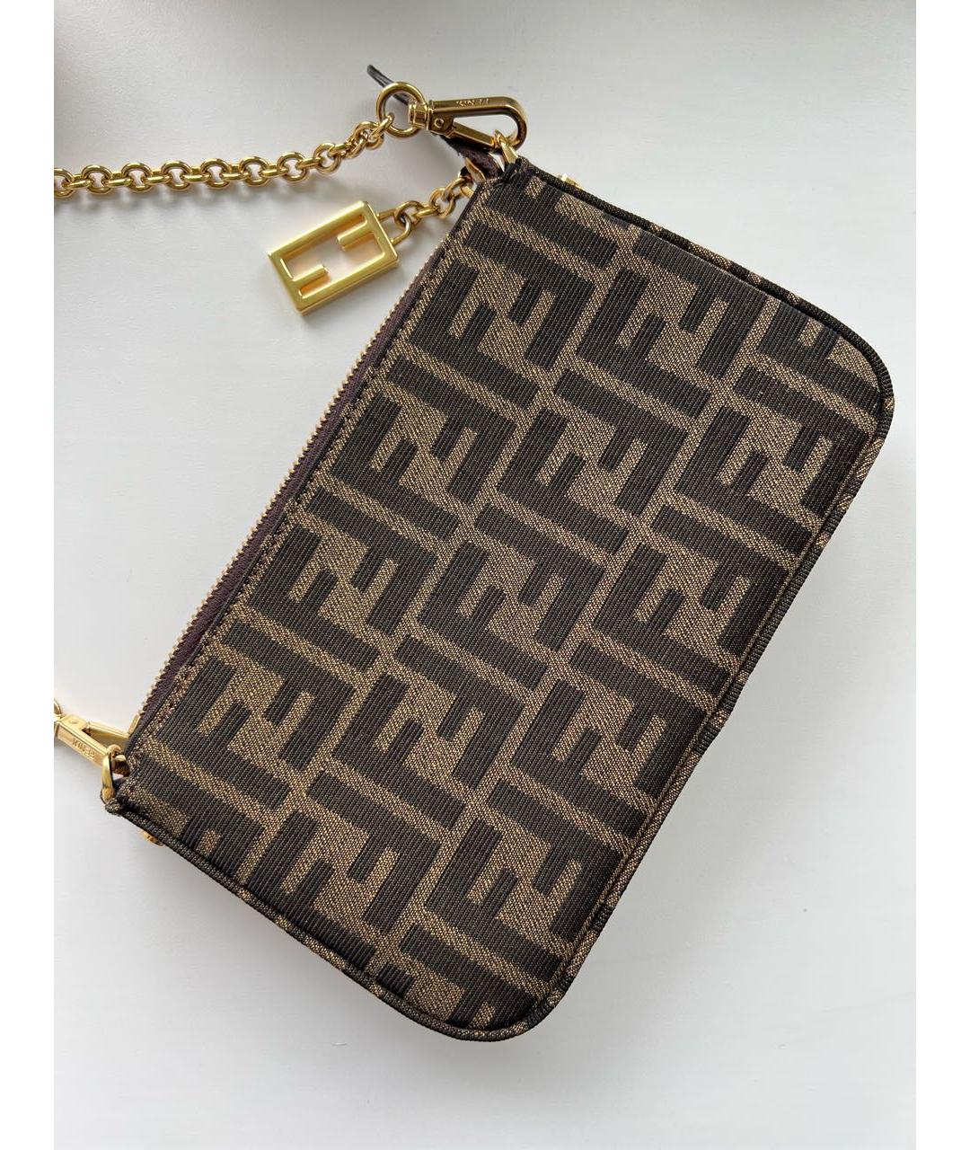 FENDI Коричневая жаккардовая сумка через плечо, фото 4