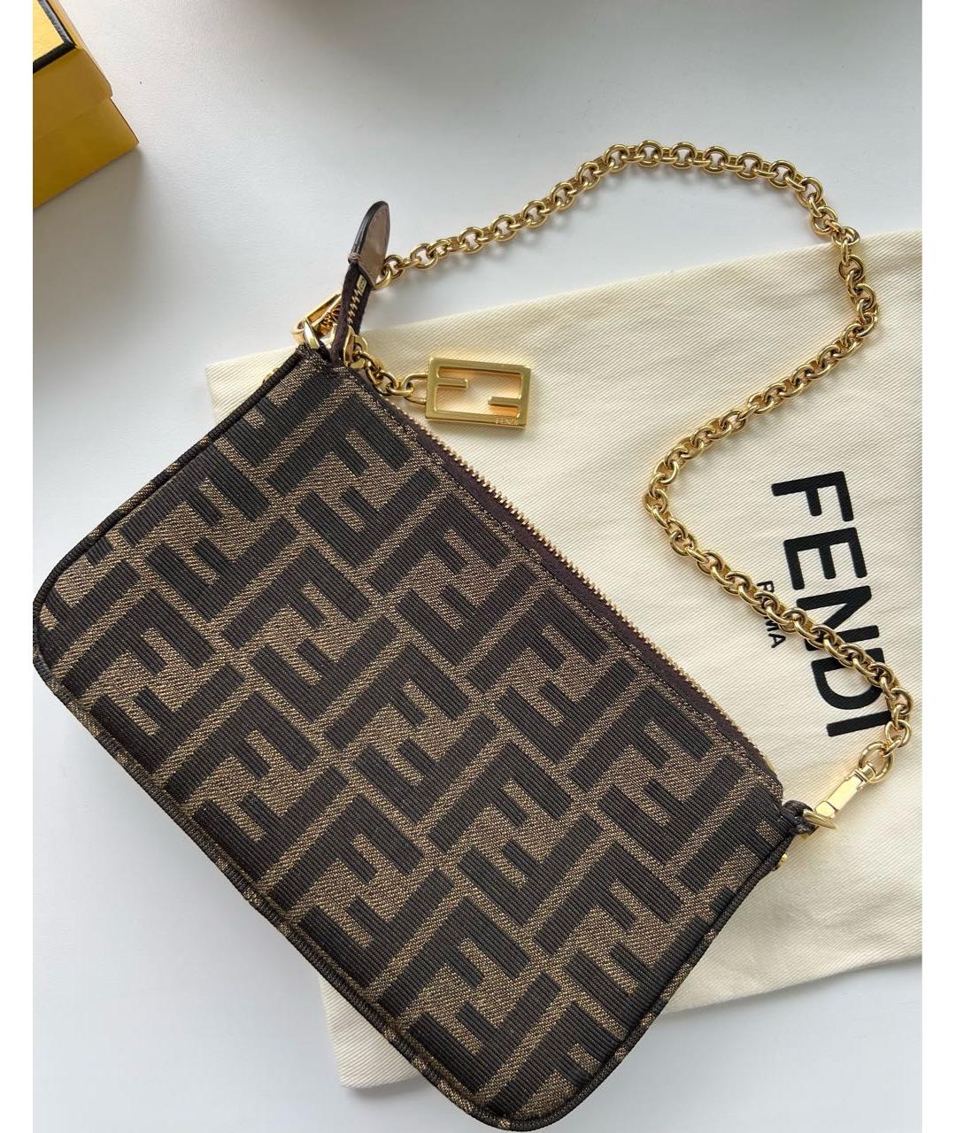 FENDI Коричневая жаккардовая сумка через плечо, фото 3