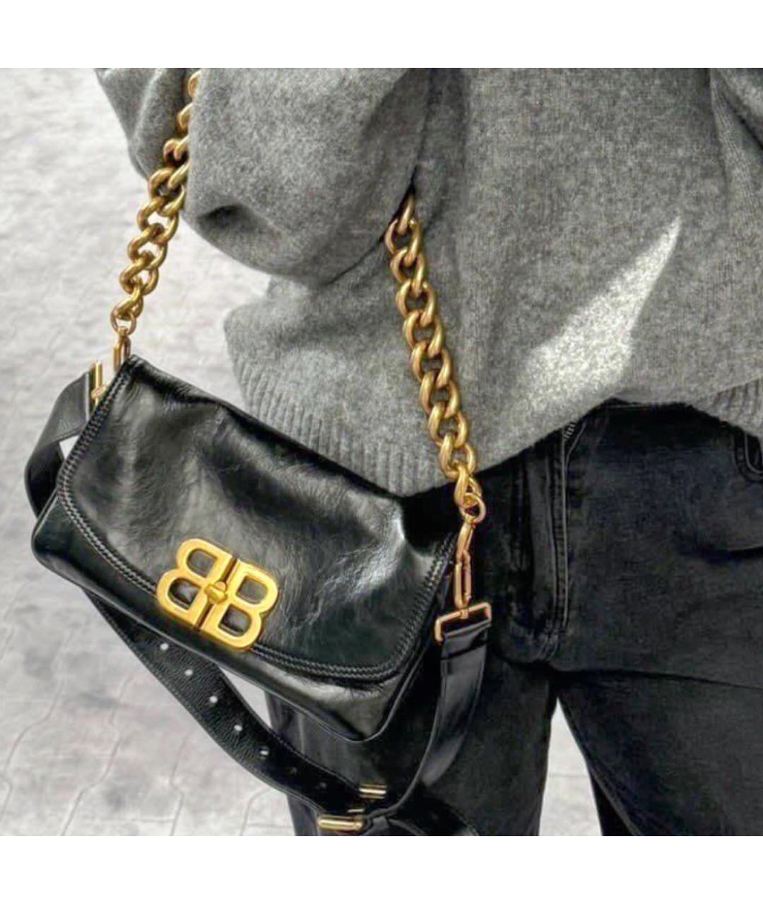 BALENCIAGA Черная кожаная сумка через плечо, фото 4