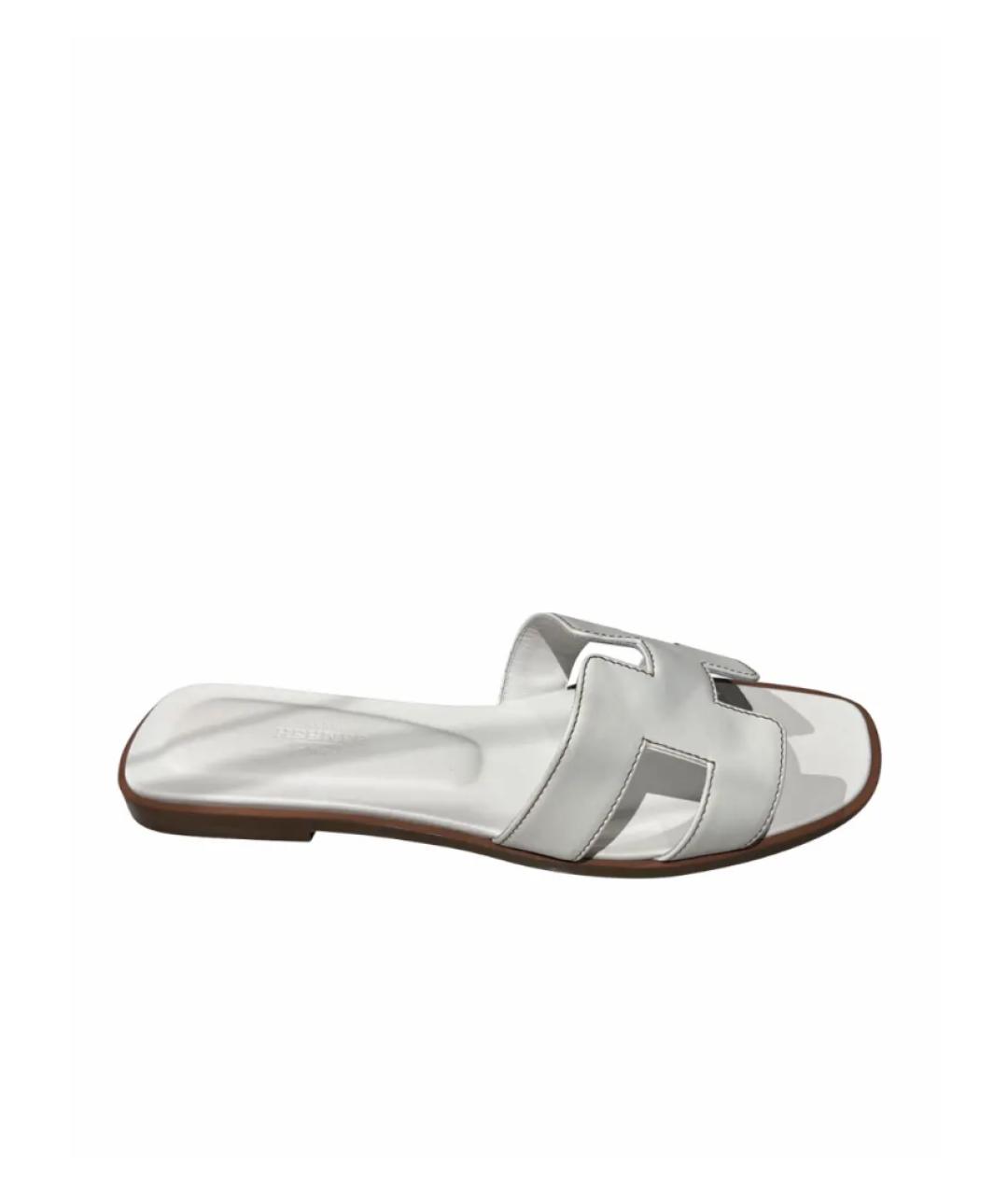 HERMES Белые кожаные шлепанцы, фото 10