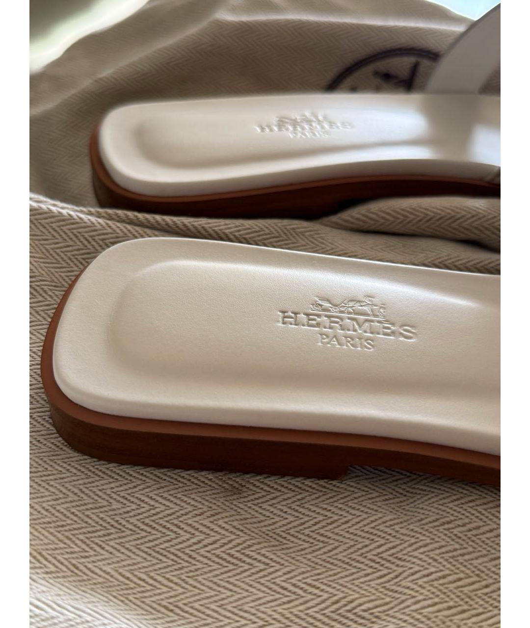 HERMES Белые кожаные шлепанцы, фото 7