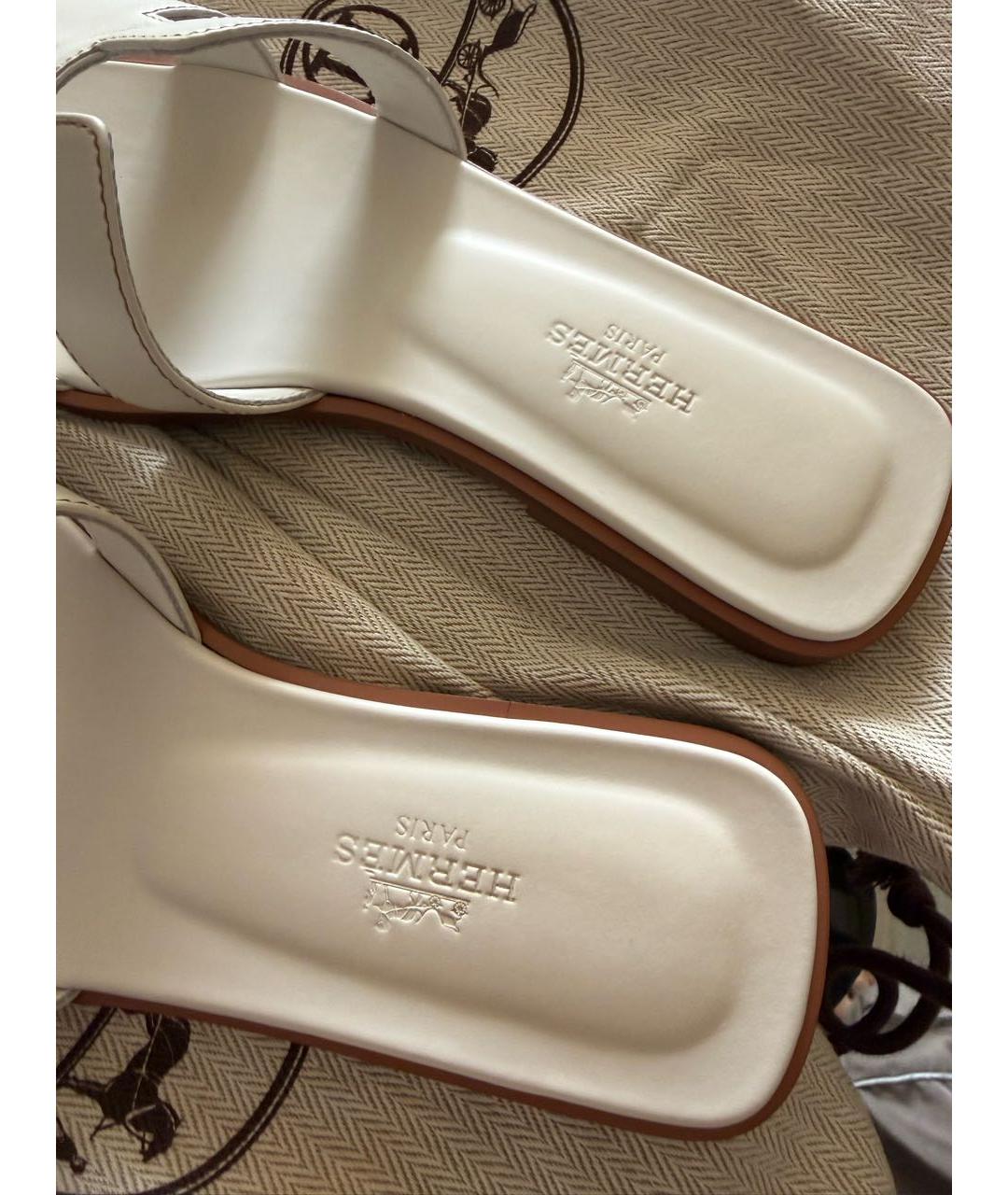 HERMES Белые кожаные шлепанцы, фото 4