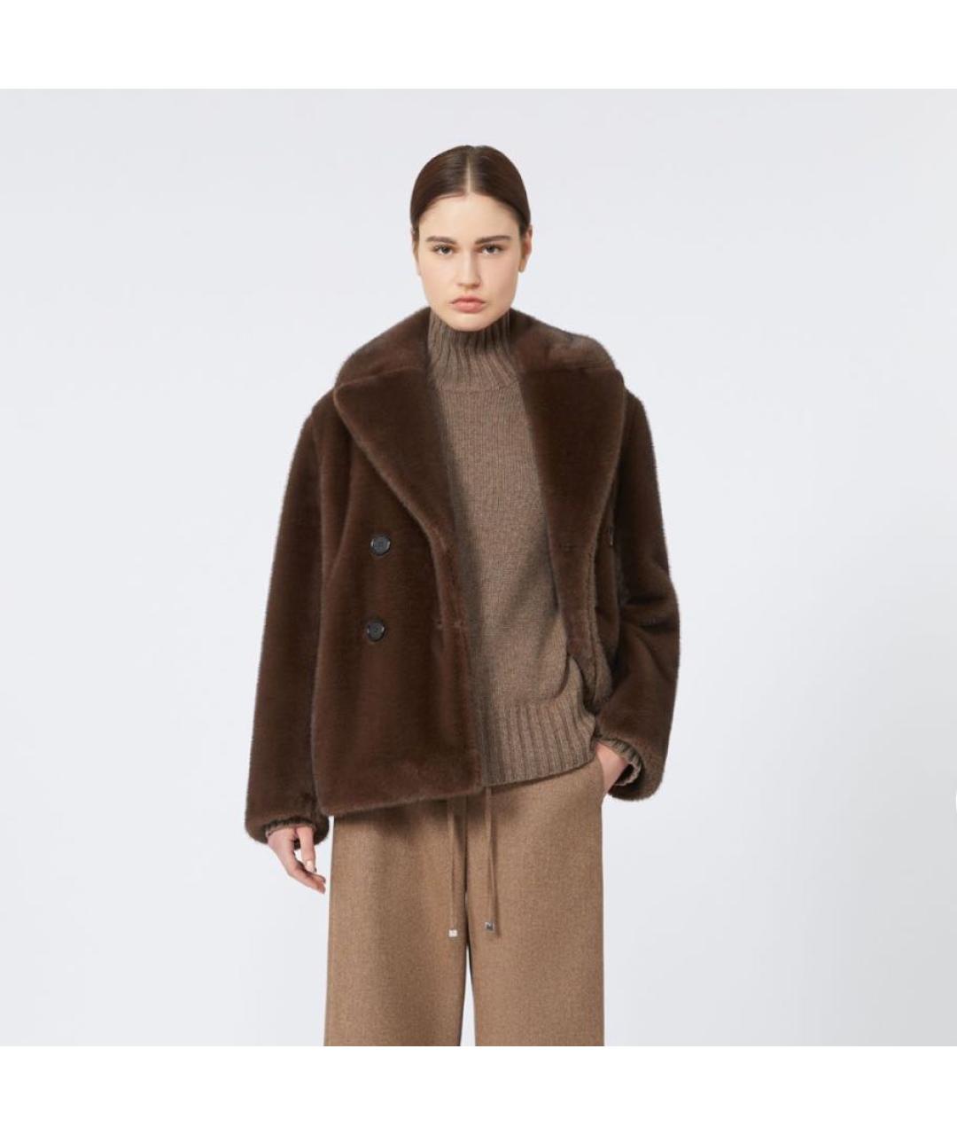 MAX MARA Коричневая полиэстеровая дубленка, фото 2