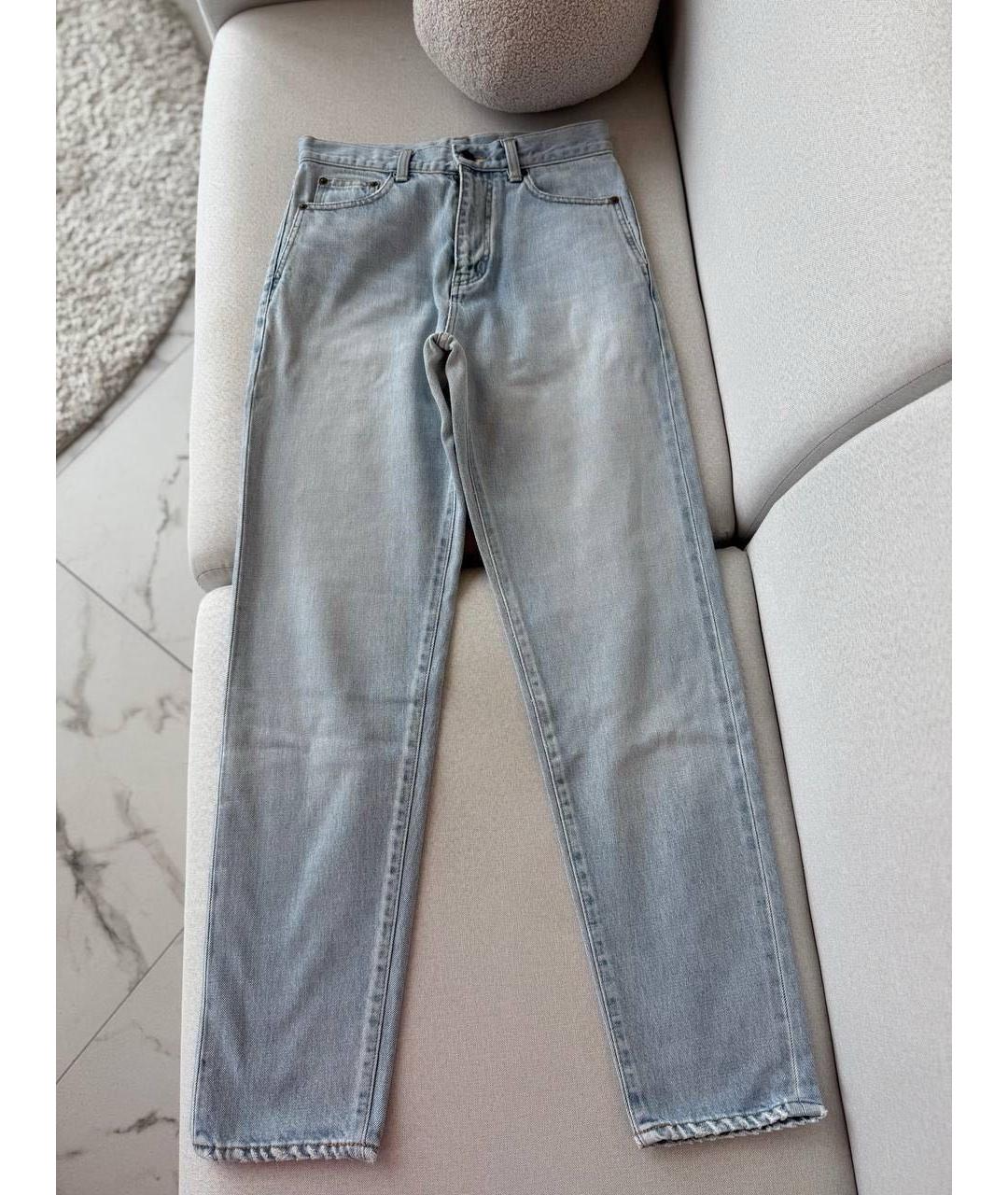SAINT LAURENT Голубые хлопковые прямые джинсы, фото 9