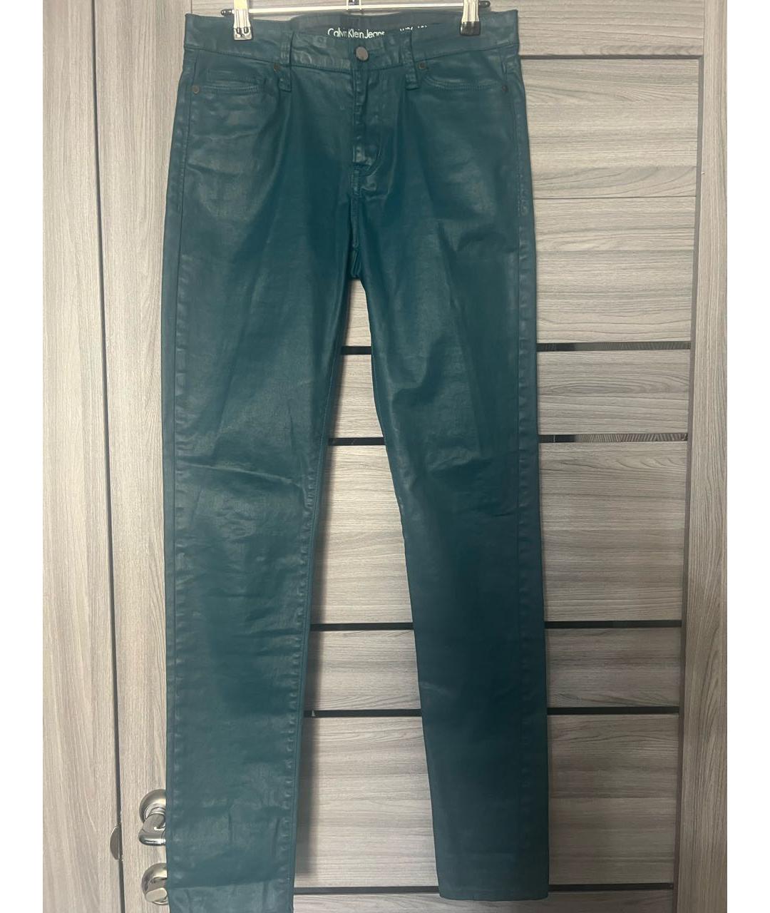 CALVIN KLEIN Зеленые хлопко-эластановые джинсы слим, фото 8