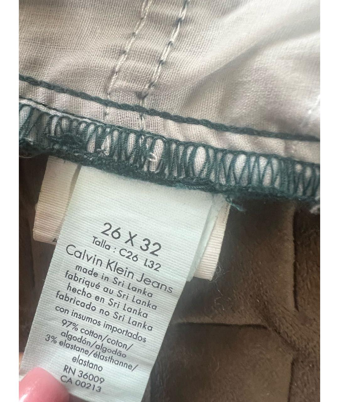 CALVIN KLEIN Зеленые хлопко-эластановые джинсы слим, фото 7
