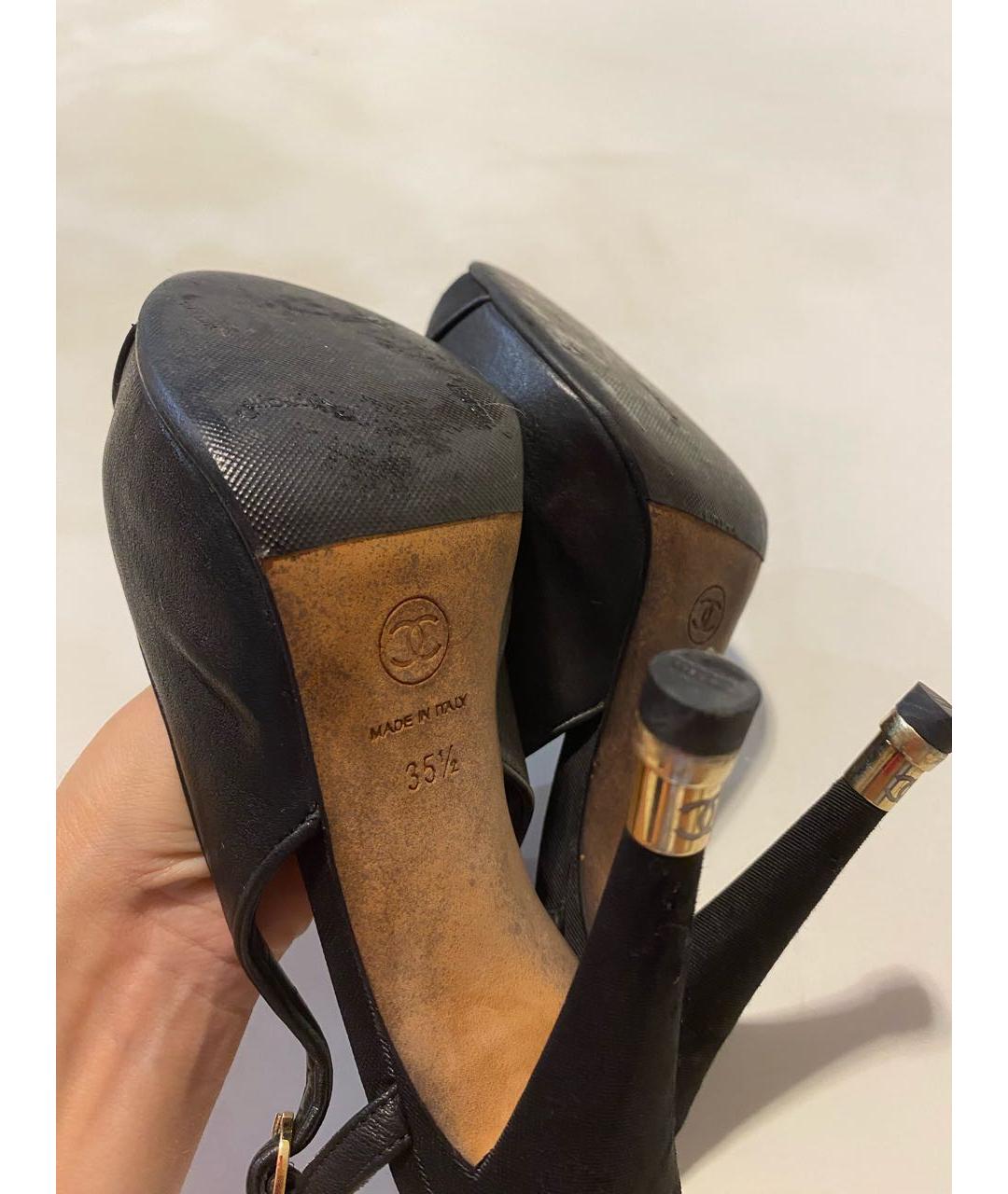 CHANEL Черные кожаные босоножки, фото 6