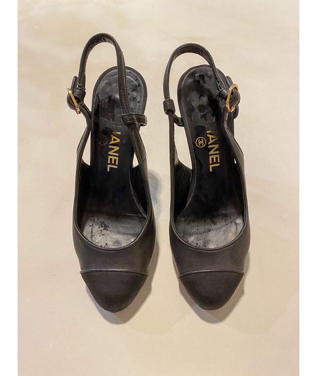 CHANEL Черные кожаные босоножки, фото 4