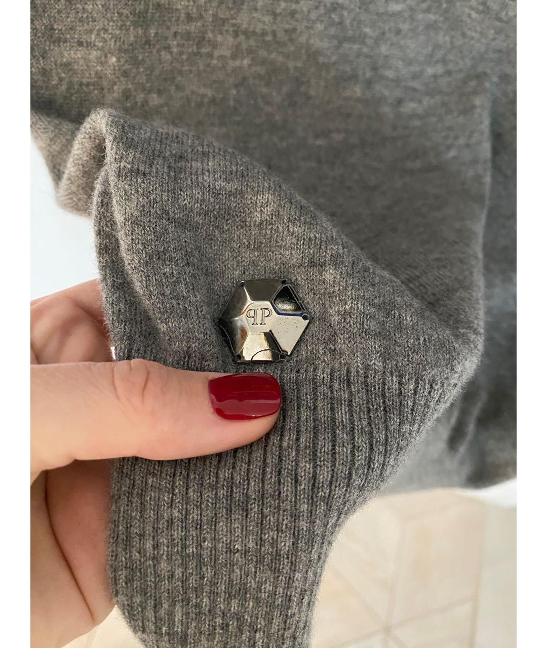 PHILIPP PLEIN Серое шерстяное повседневное платье, фото 4