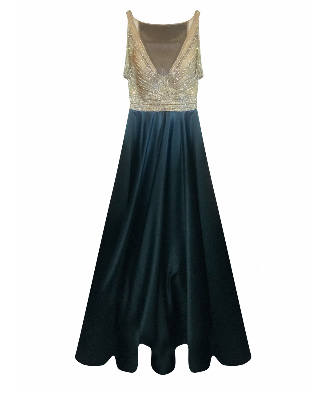 TARIK EDIZ Бирюзовое атласное вечернее платье, фото 1