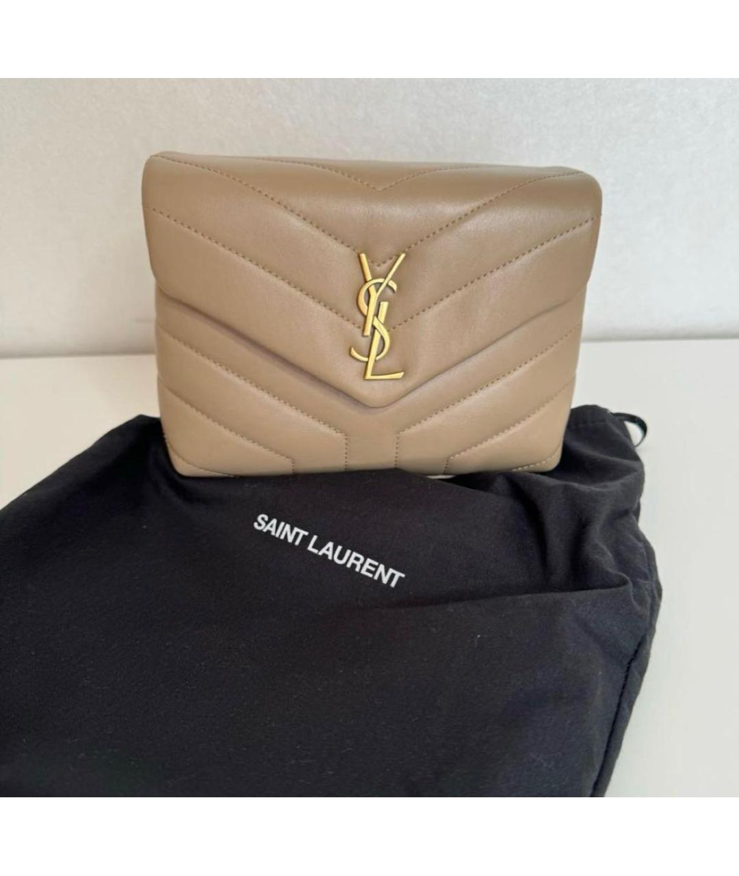 SAINT LAURENT Бежевая кожаная сумка через плечо, фото 8