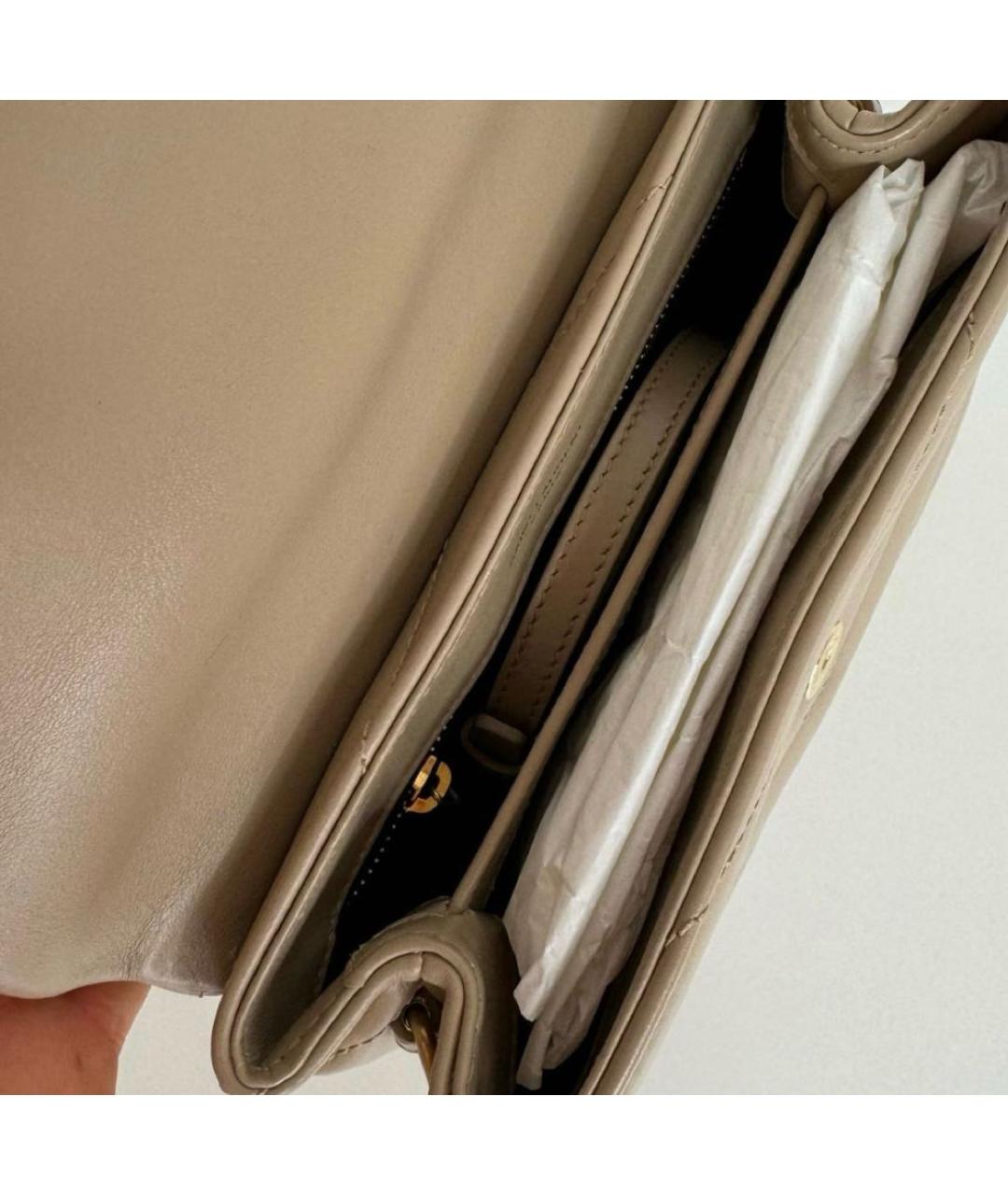 SAINT LAURENT Бежевая кожаная сумка через плечо, фото 4