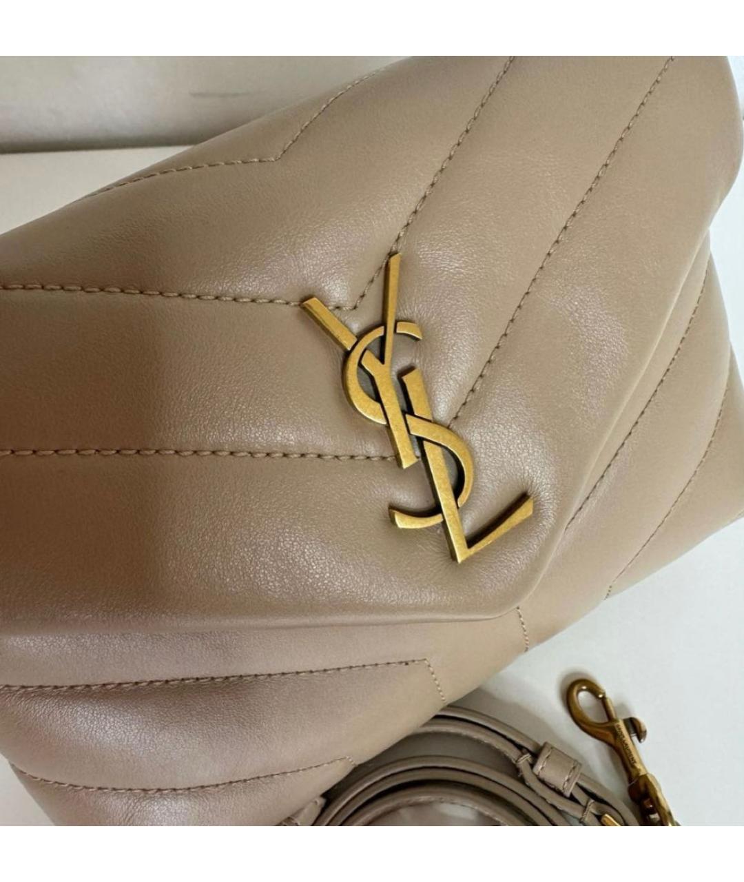 SAINT LAURENT Бежевая кожаная сумка через плечо, фото 5