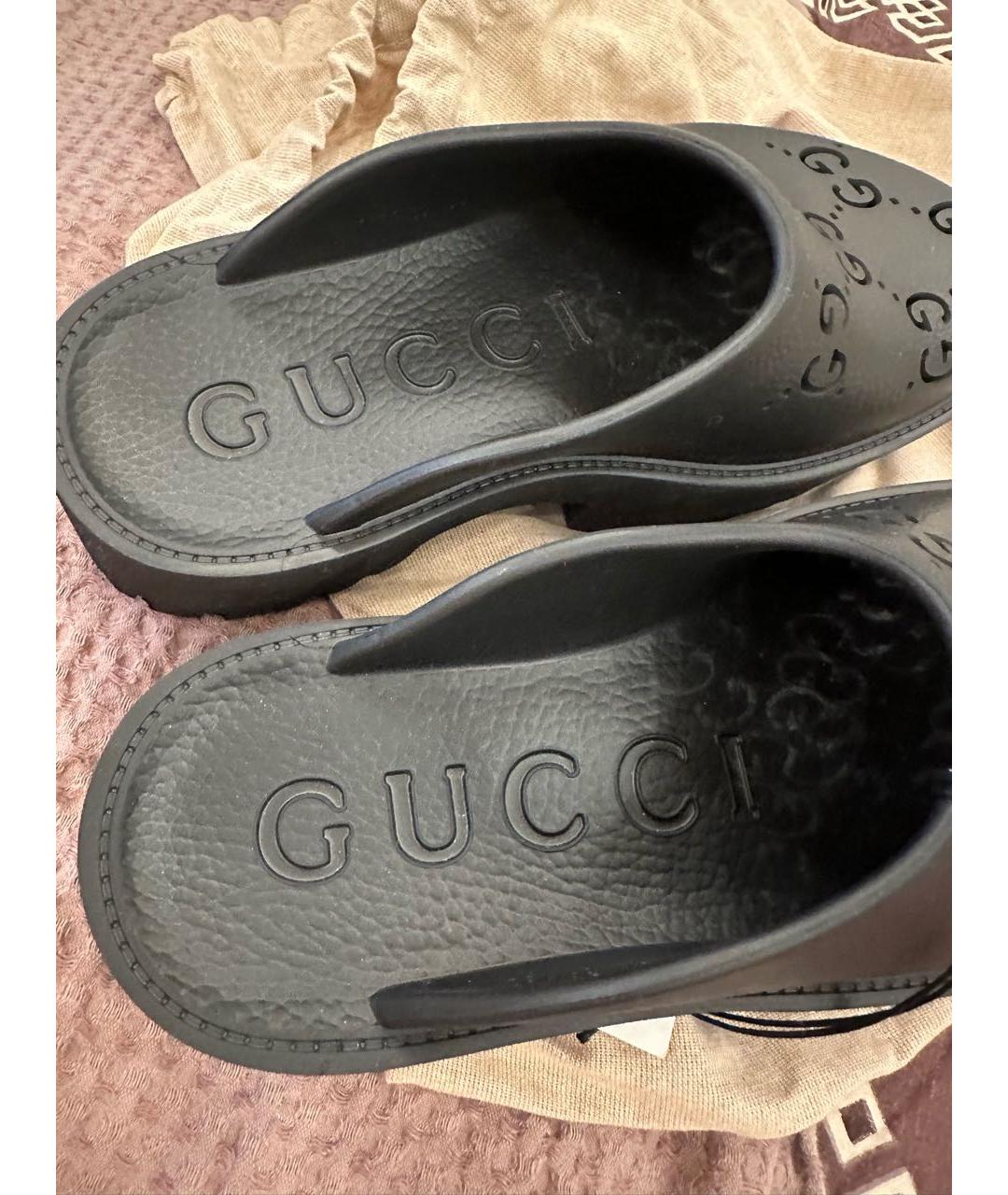 GUCCI Черные резиновые мюли, фото 2