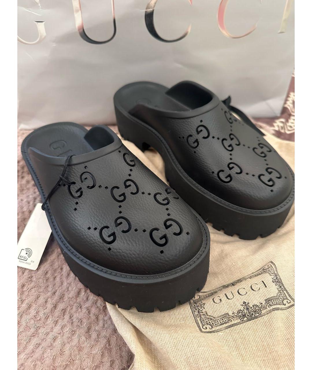 GUCCI Черные резиновые мюли, фото 5