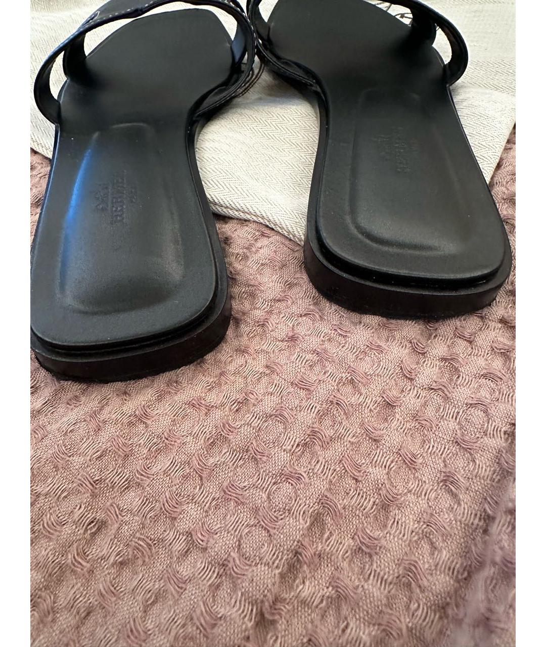 HERMES Черные кожаные шлепанцы, фото 3