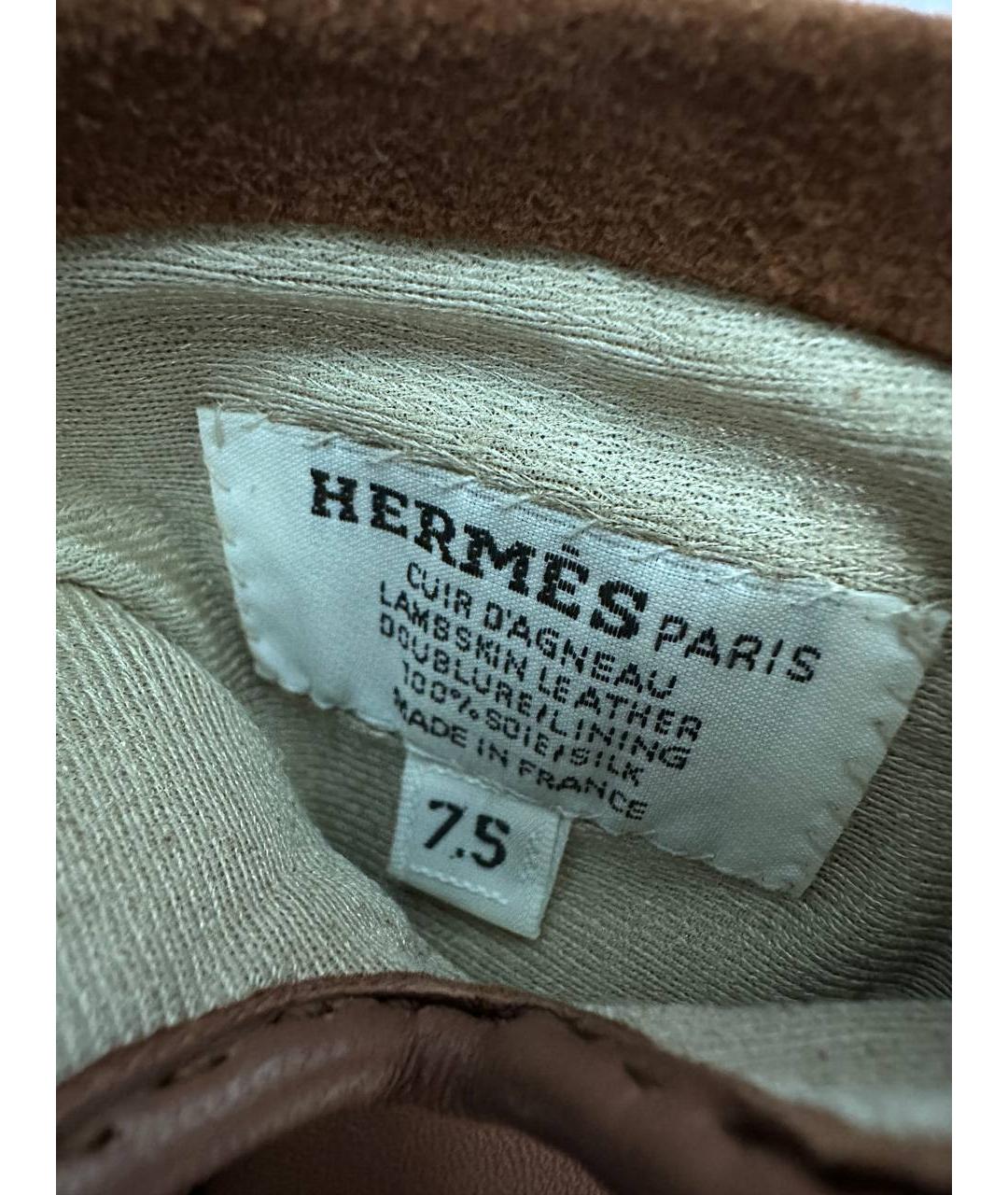 HERMES Коричневые кожаные перчатки, фото 4