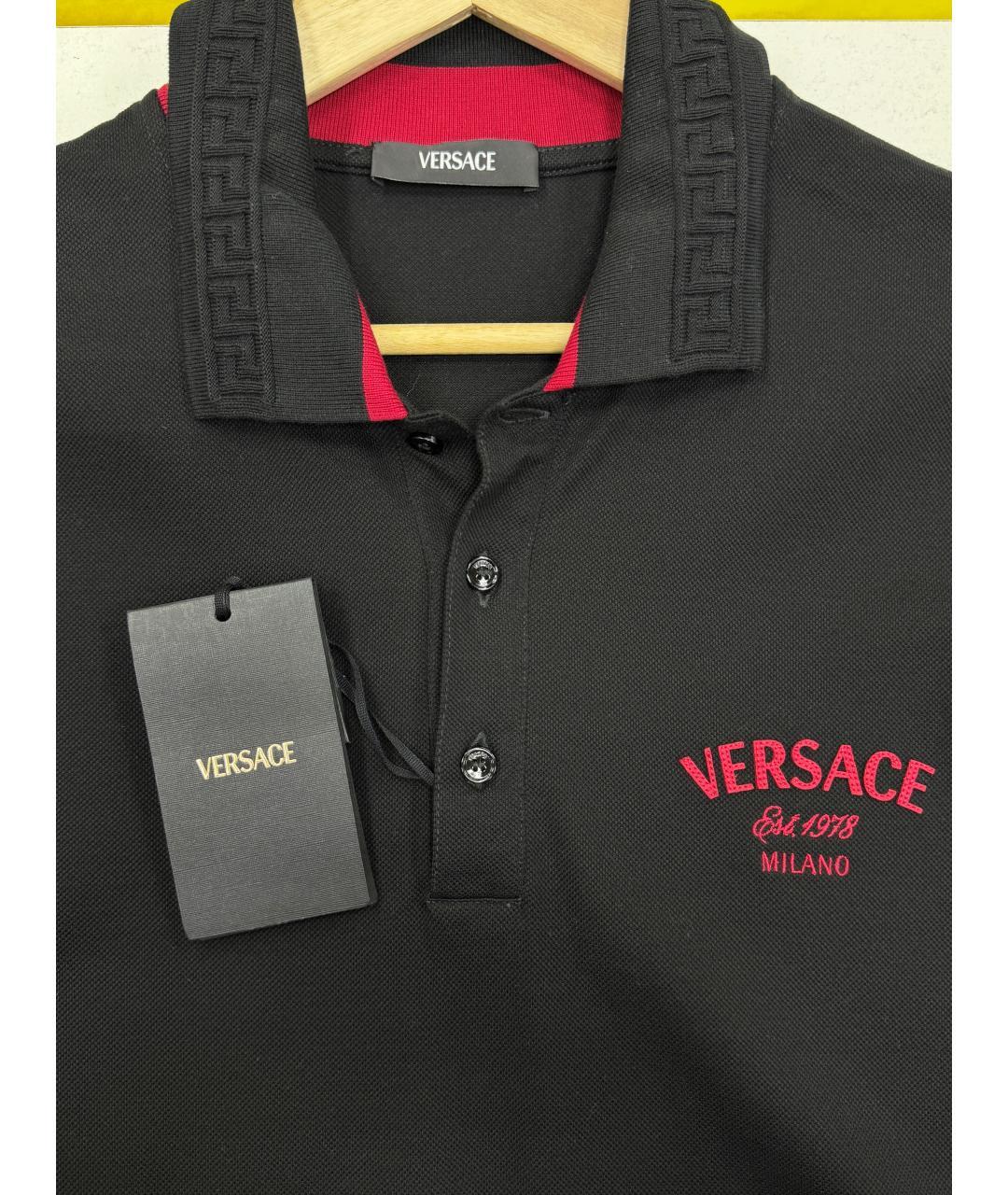 VERSACE Черное хлопковое поло с коротким рукавом, фото 3
