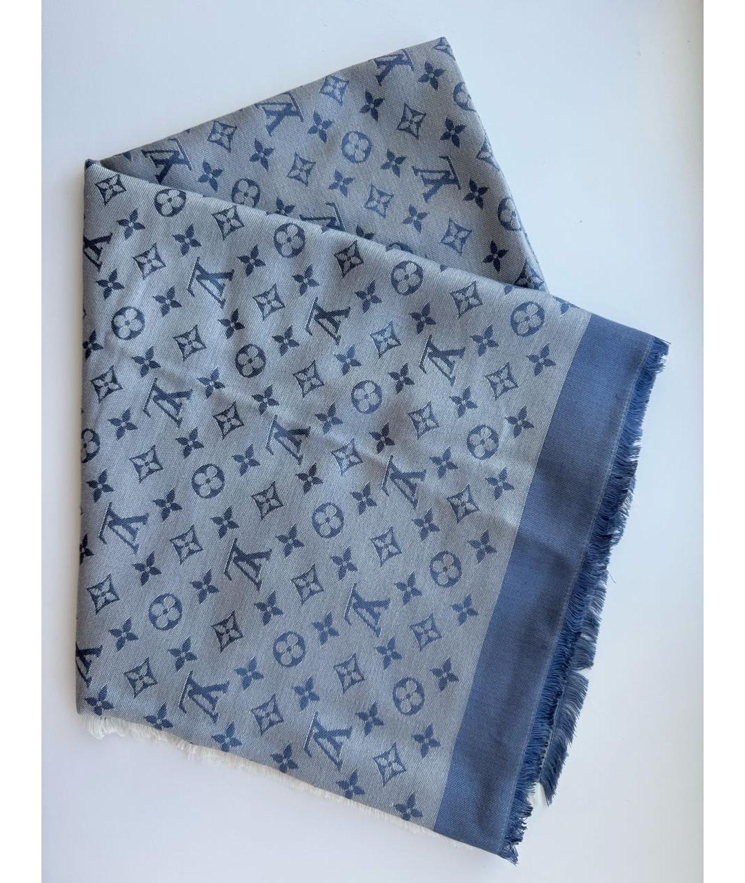 LOUIS VUITTON Синий шелковый платок, фото 6