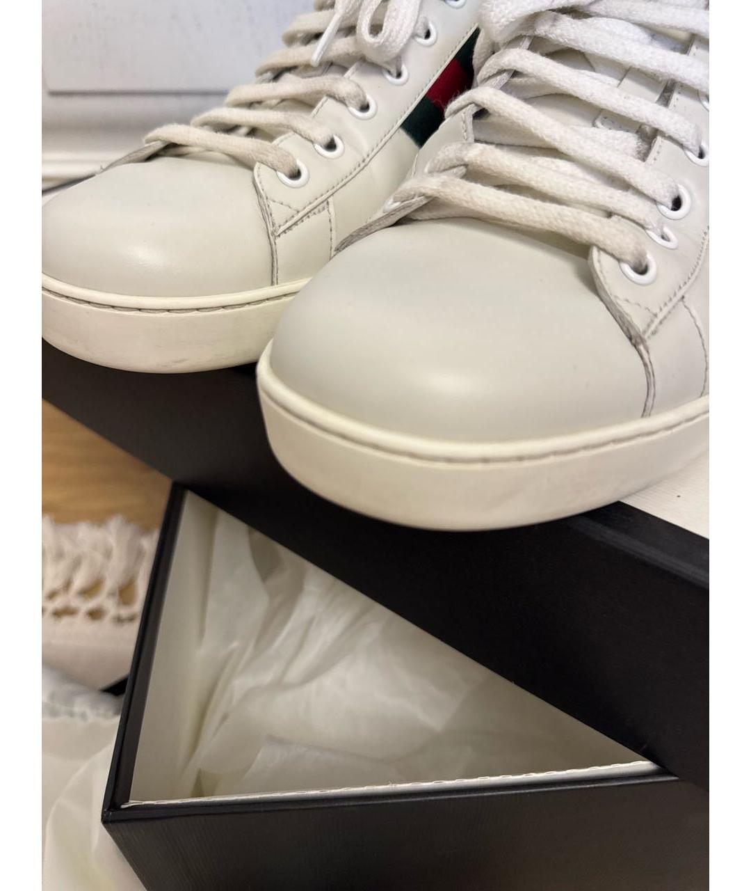 GUCCI Белые кожаные низкие кроссовки / кеды, фото 7