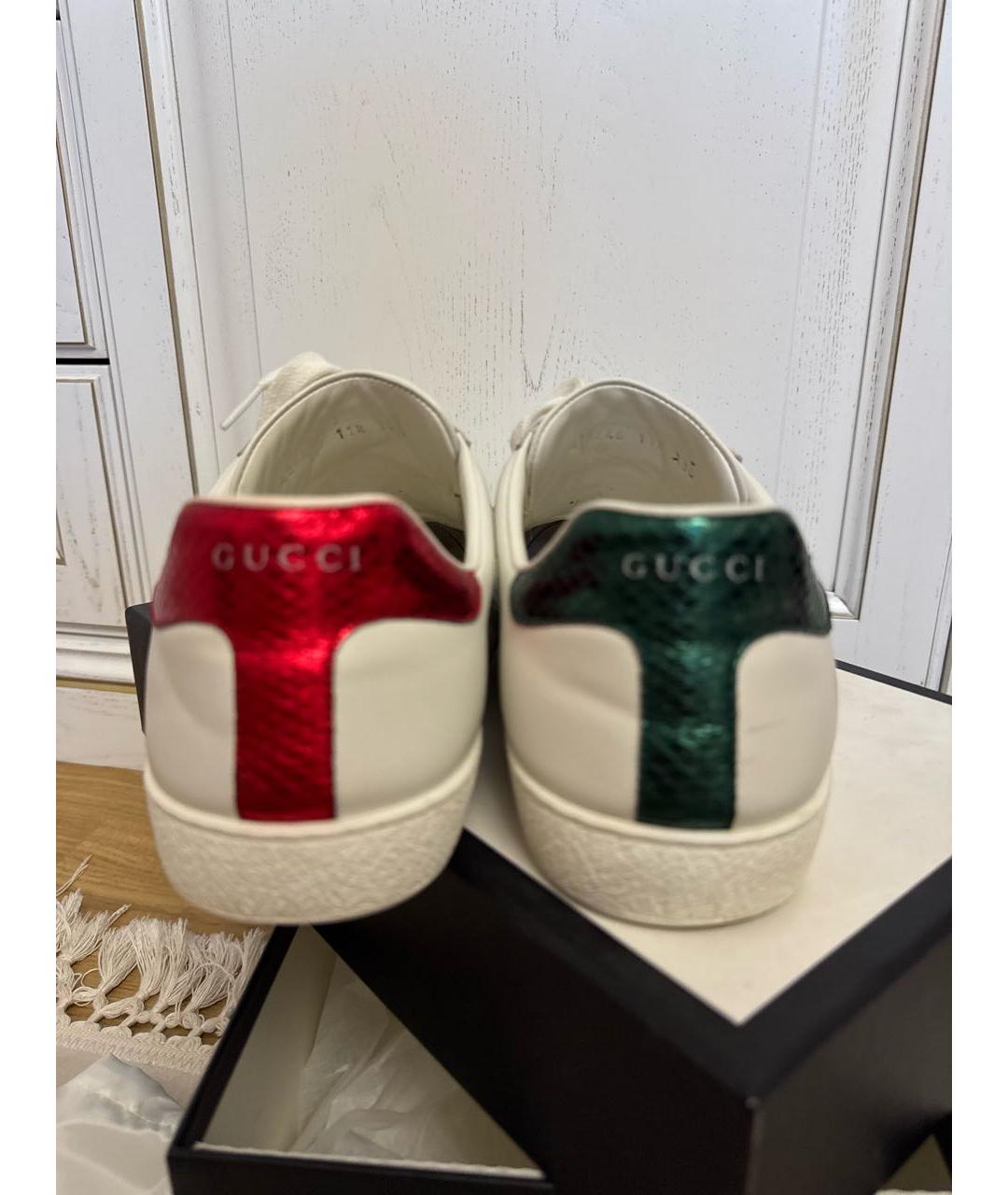 GUCCI Белые кожаные низкие кроссовки / кеды, фото 4