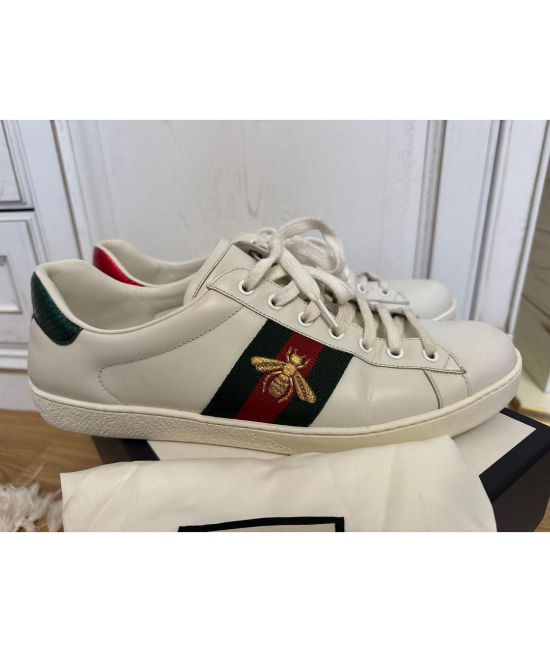 GUCCI Белые кожаные низкие кроссовки / кеды, фото 9