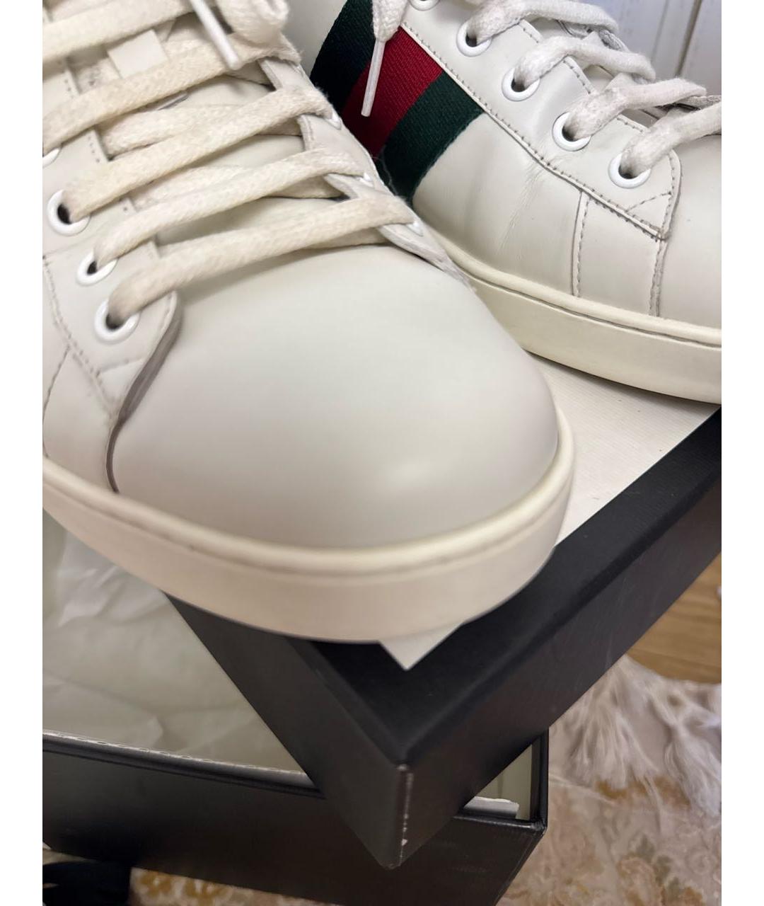 GUCCI Белые кожаные низкие кроссовки / кеды, фото 6