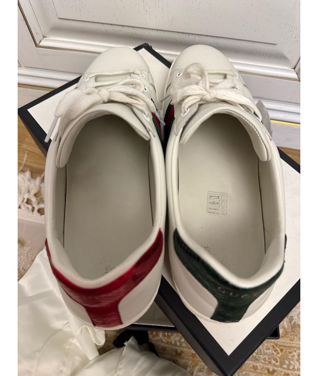 GUCCI Белые кожаные низкие кроссовки / кеды, фото 3