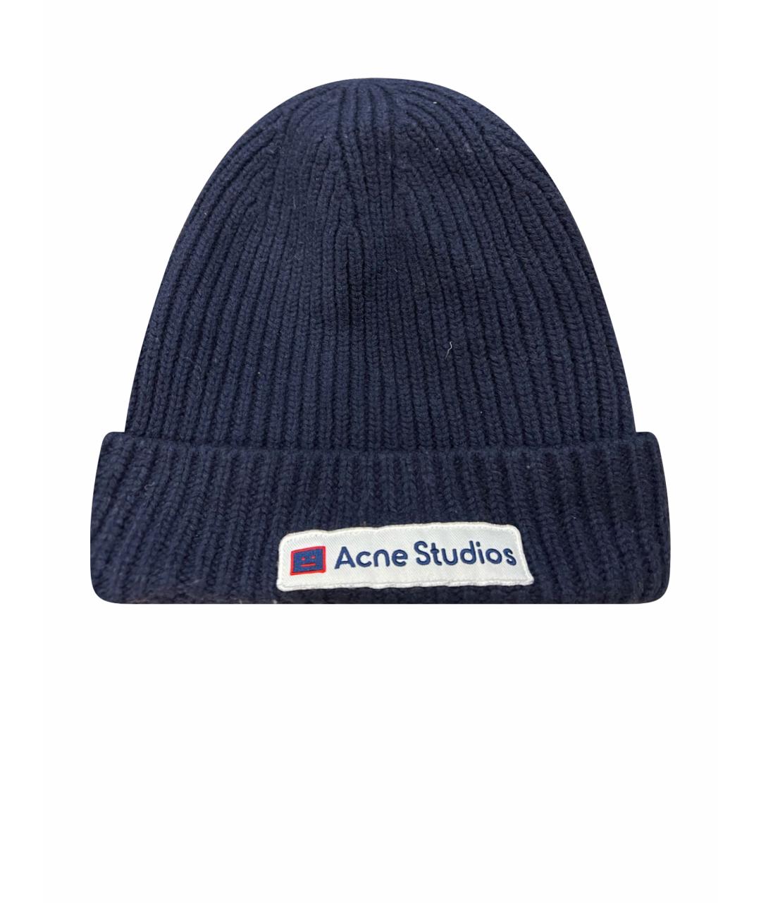 ACNE STUDIOS Темно-синяя шерстяная шапка, фото 1