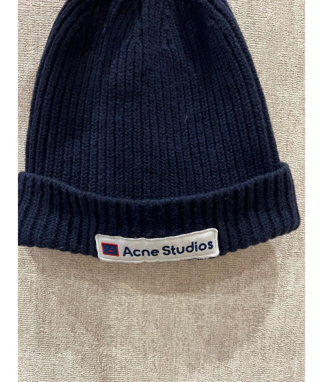 ACNE STUDIOS Темно-синяя шерстяная шапка, фото 5