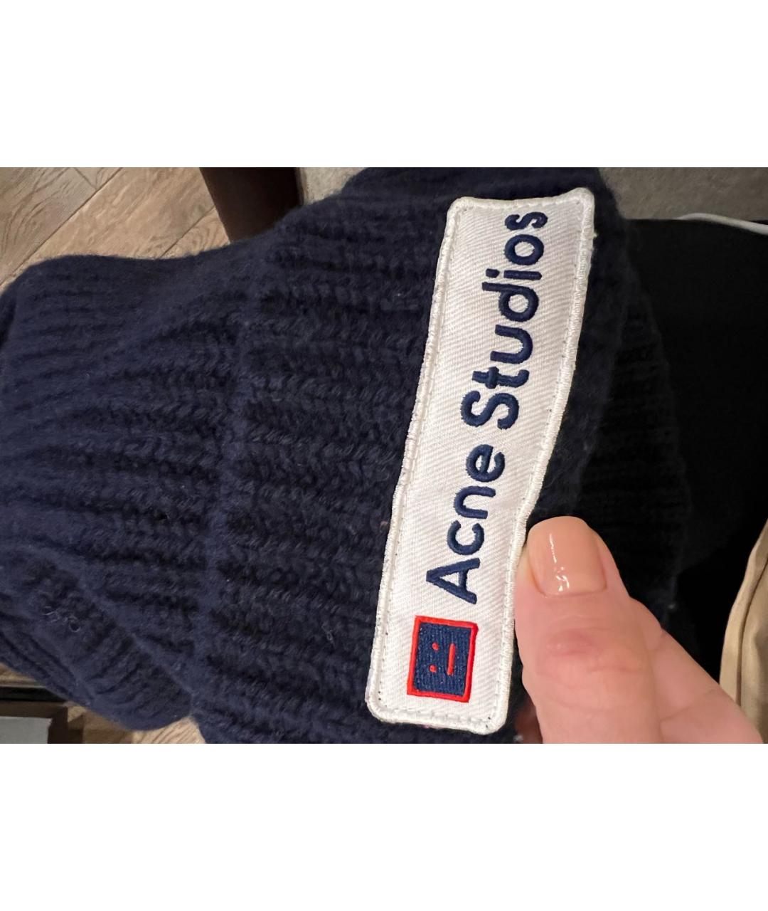 ACNE STUDIOS Темно-синяя шерстяная шапка, фото 3